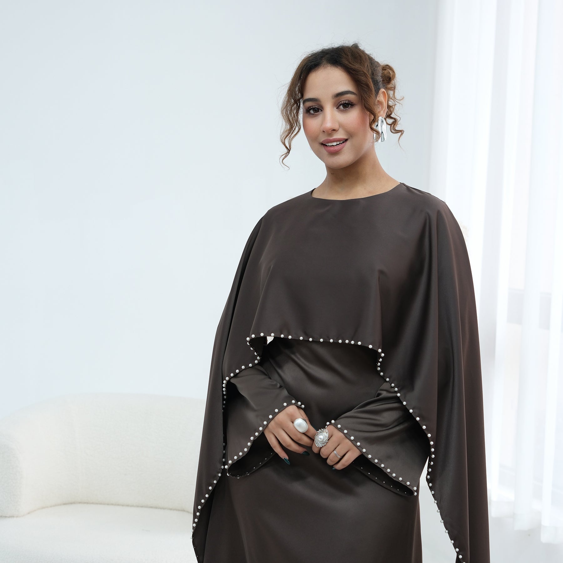 Loriya Pearl Beaded Luxury Shawl Dress LR1134