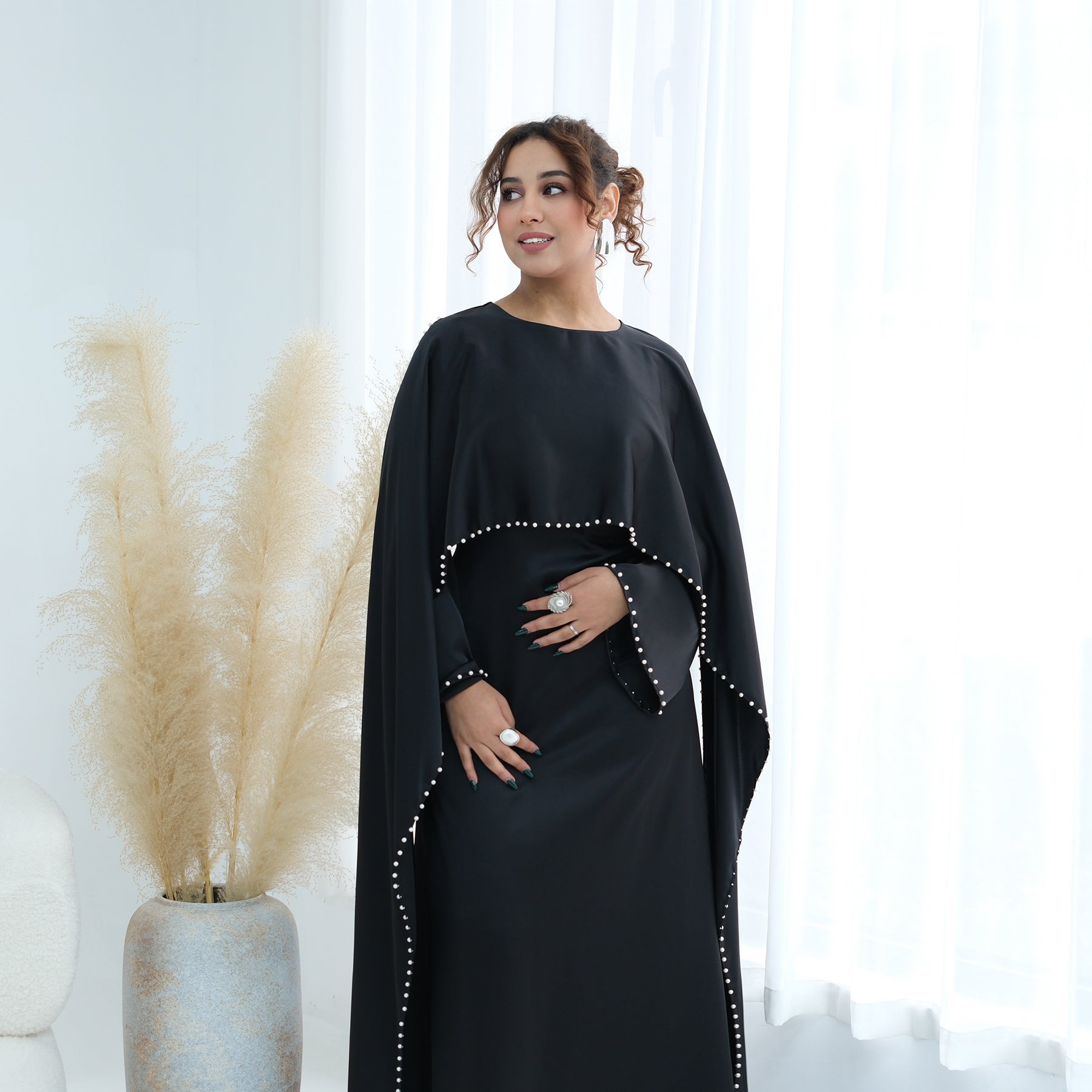 Loriya Pearl Beaded Luxury Shawl Dress LR1134