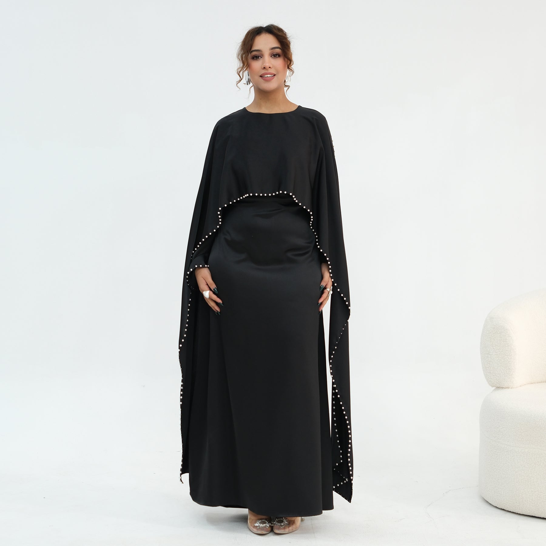 Loriya Pearl Beaded Luxury Shawl Dress LR1134