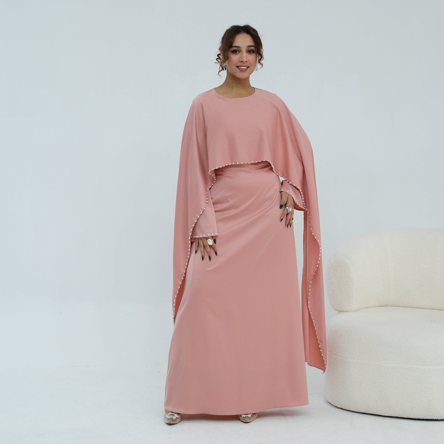 Loriya Pearl Beaded Luxury Shawl Dress LR1134