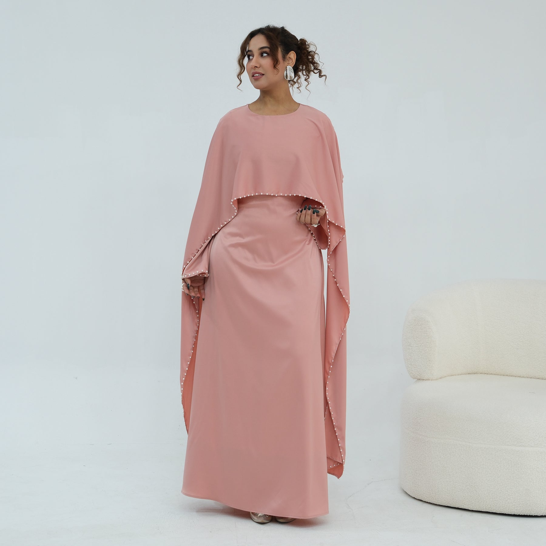 Loriya Pearl Beaded Luxury Shawl Dress LR1134