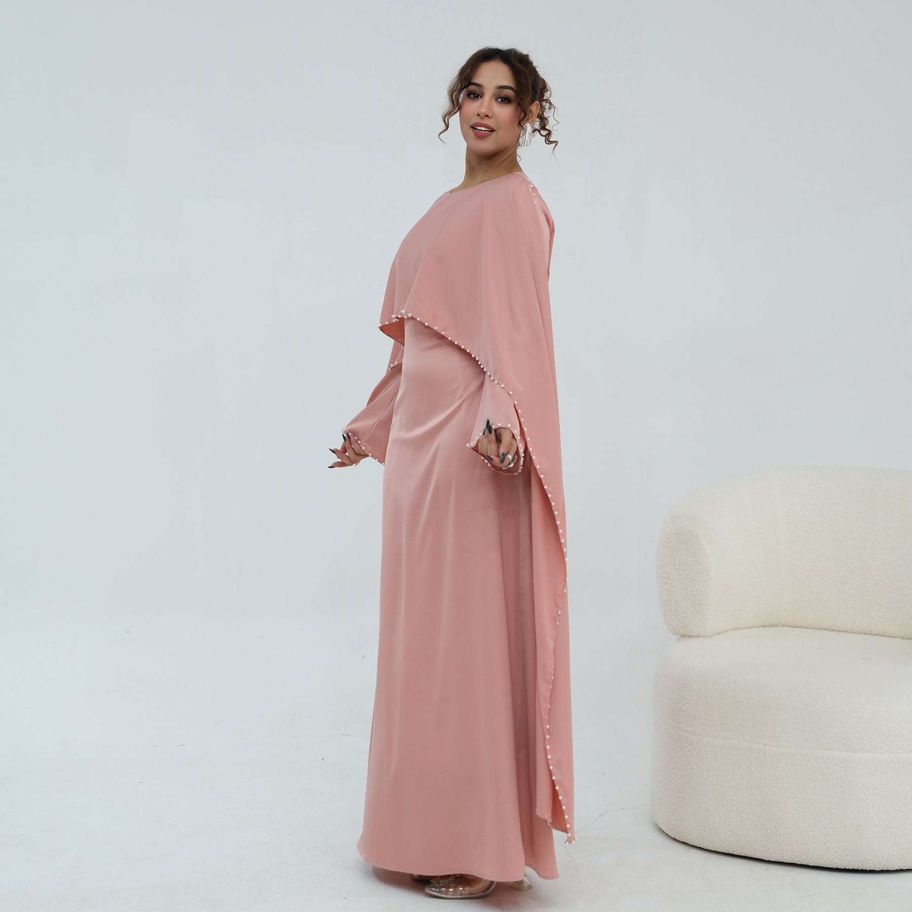 Loriya Pearl Beaded Luxury Shawl Dress LR1134