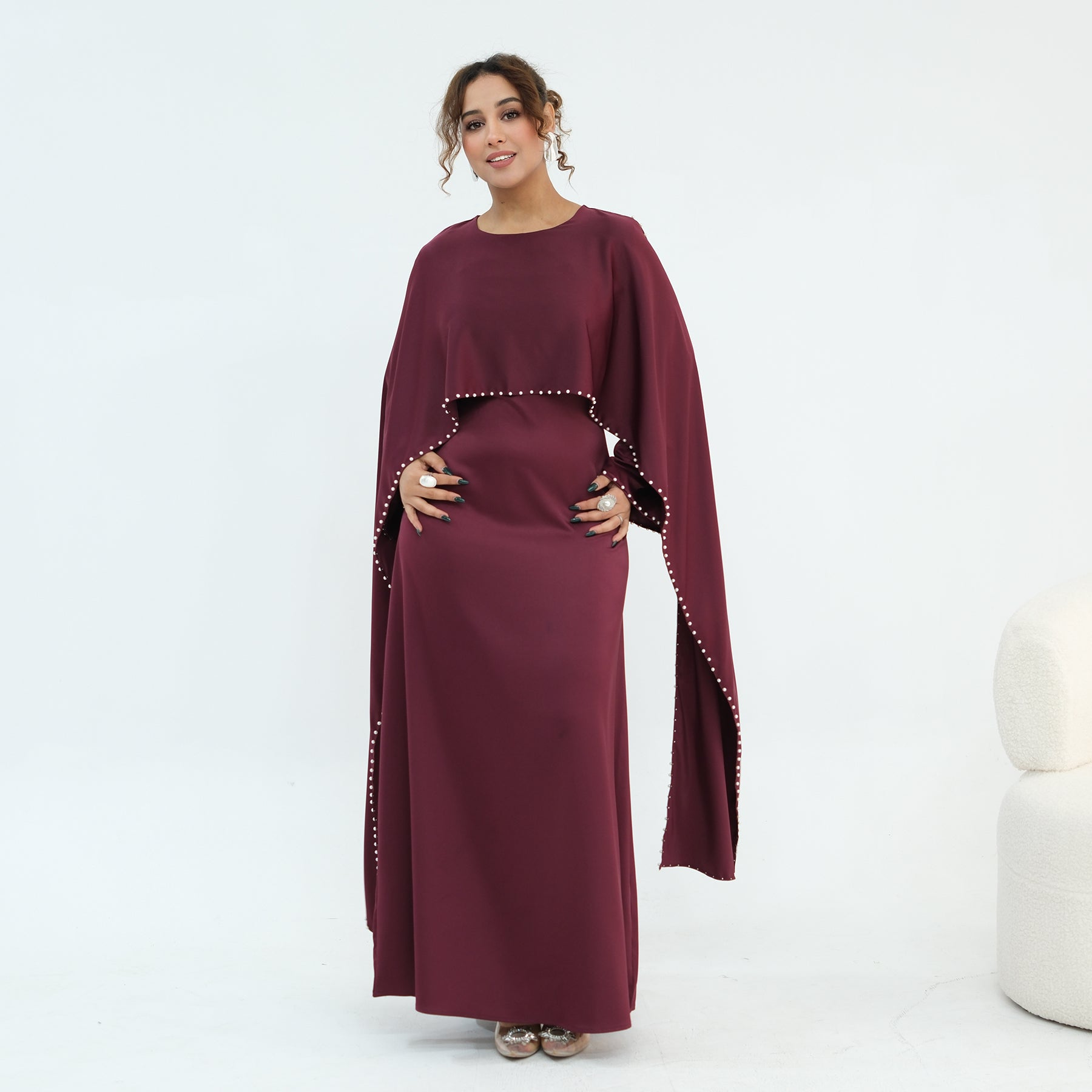 Loriya Pearl Beaded Luxury Shawl Dress LR1134