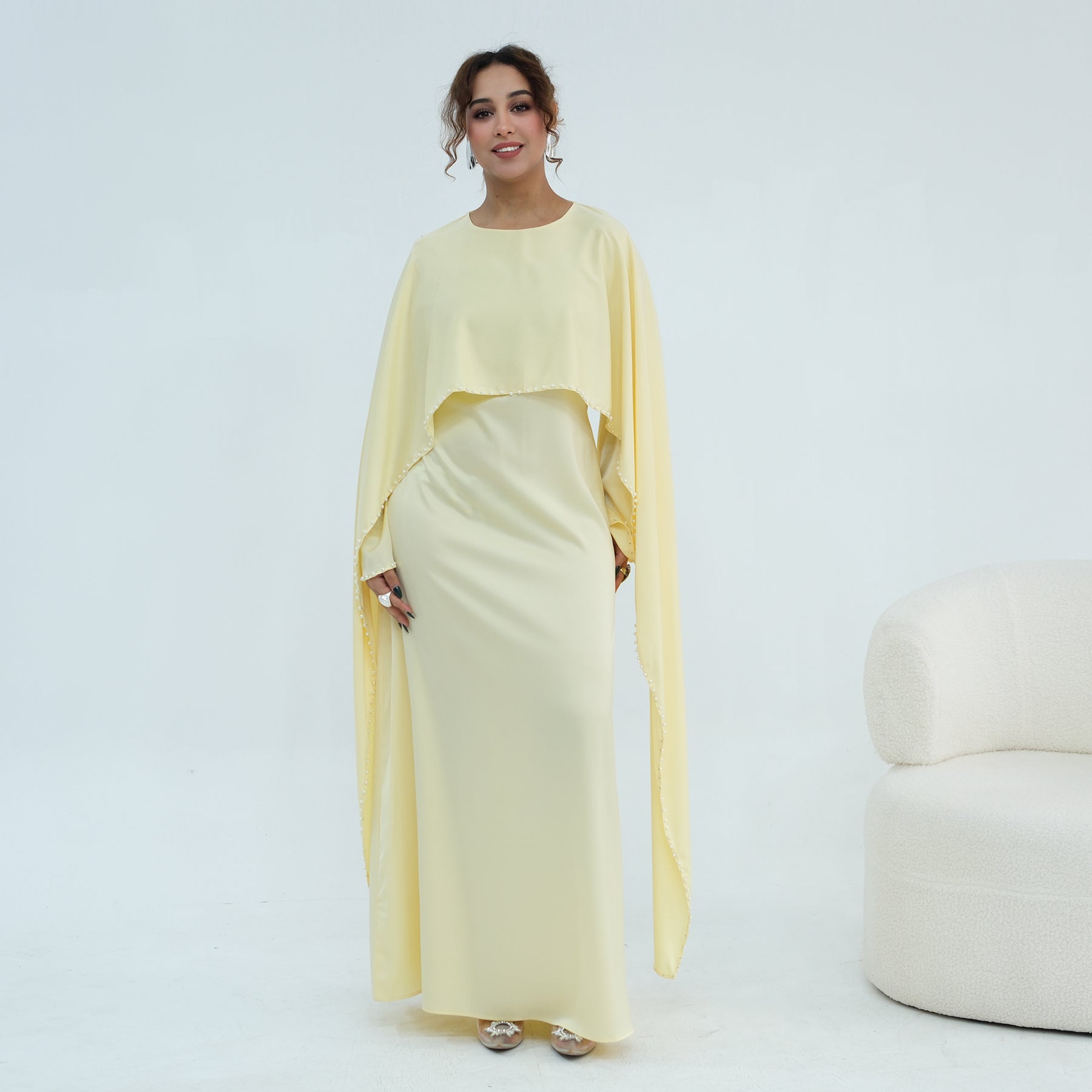 Loriya Pearl Beaded Luxury Shawl Dress LR1134