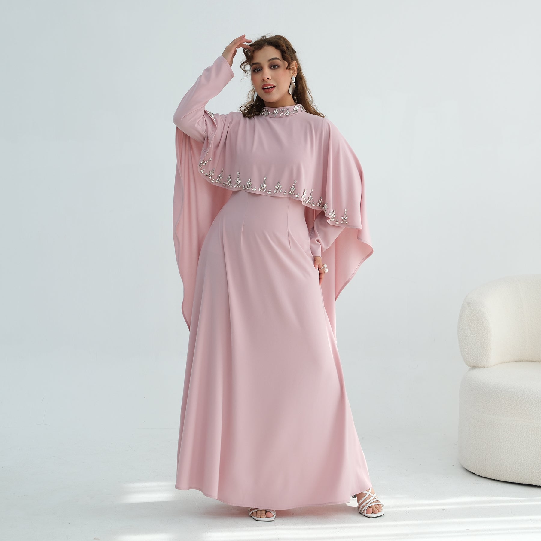 Real shot straight out, large-cutting large-size diamond-studded dress two-piece set 1138
