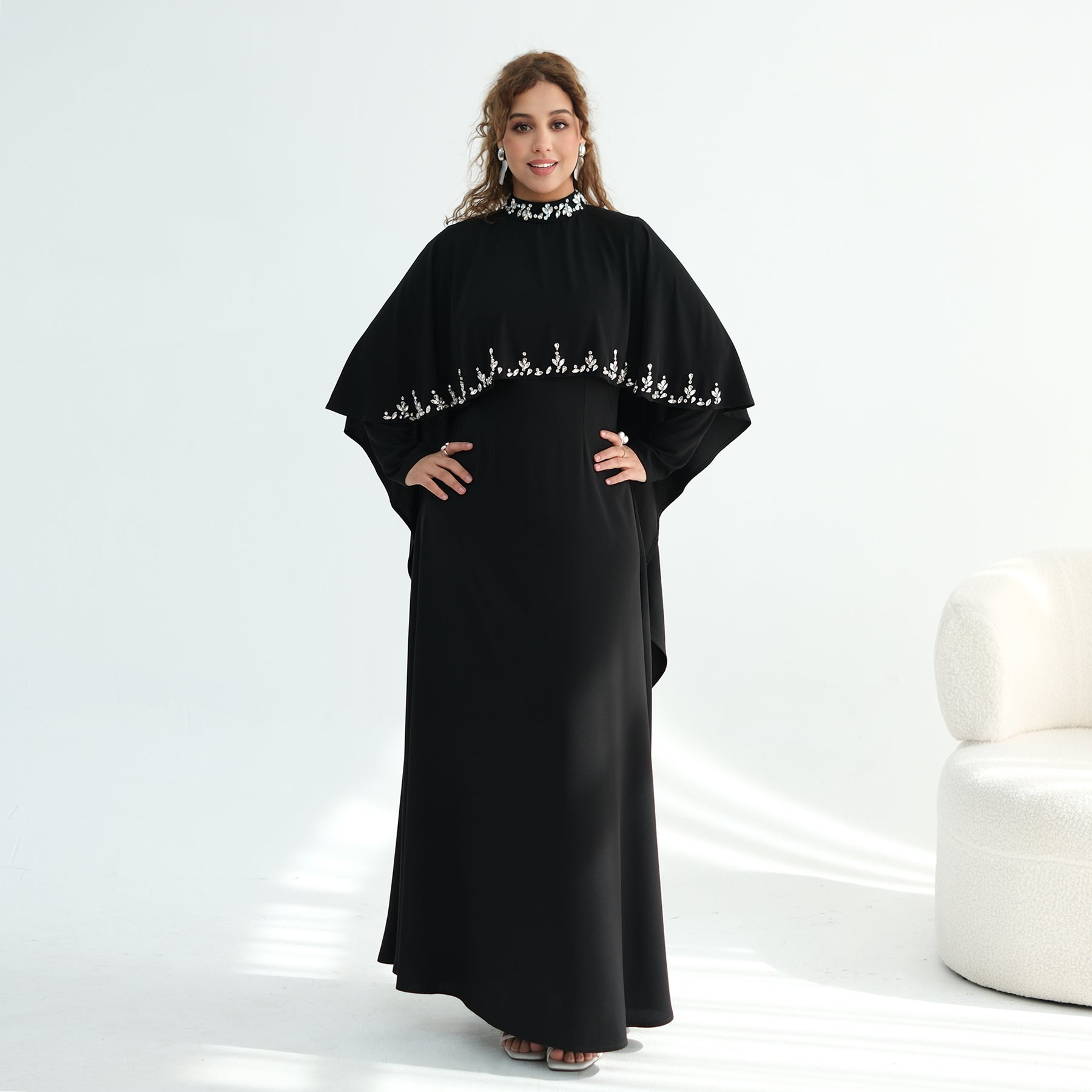 Real shot straight out, large-cutting large-size diamond-studded dress two-piece set 1138