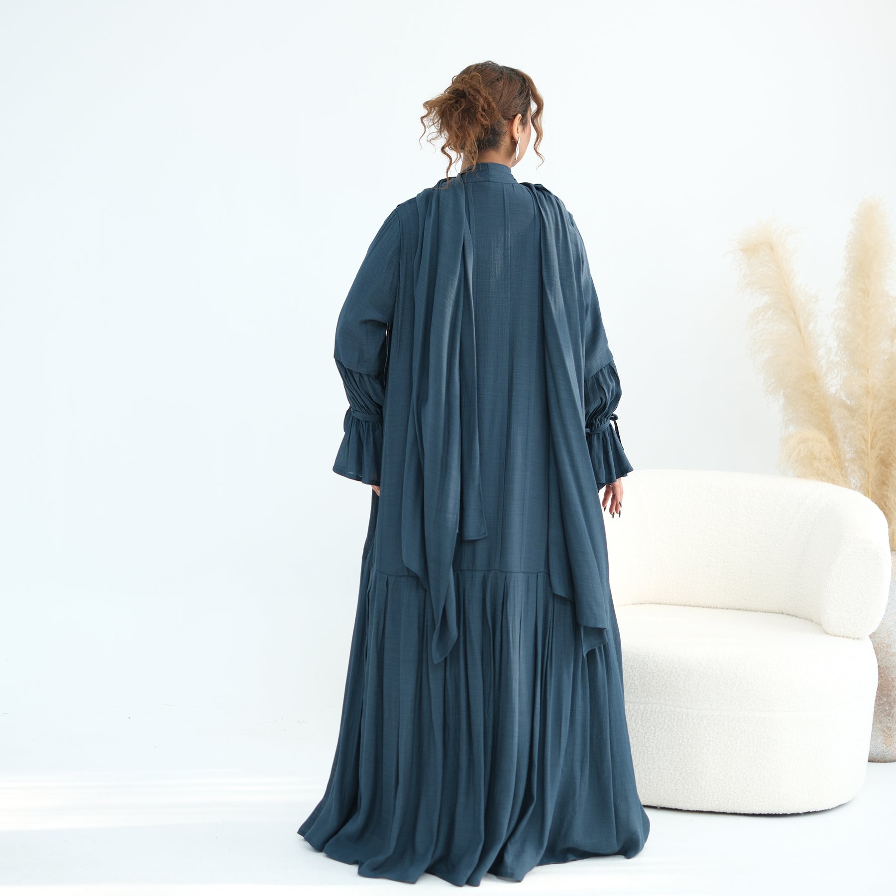Loriya pleated cardigan with lining + scarf two-piece set LR1139, elegant and commuting style