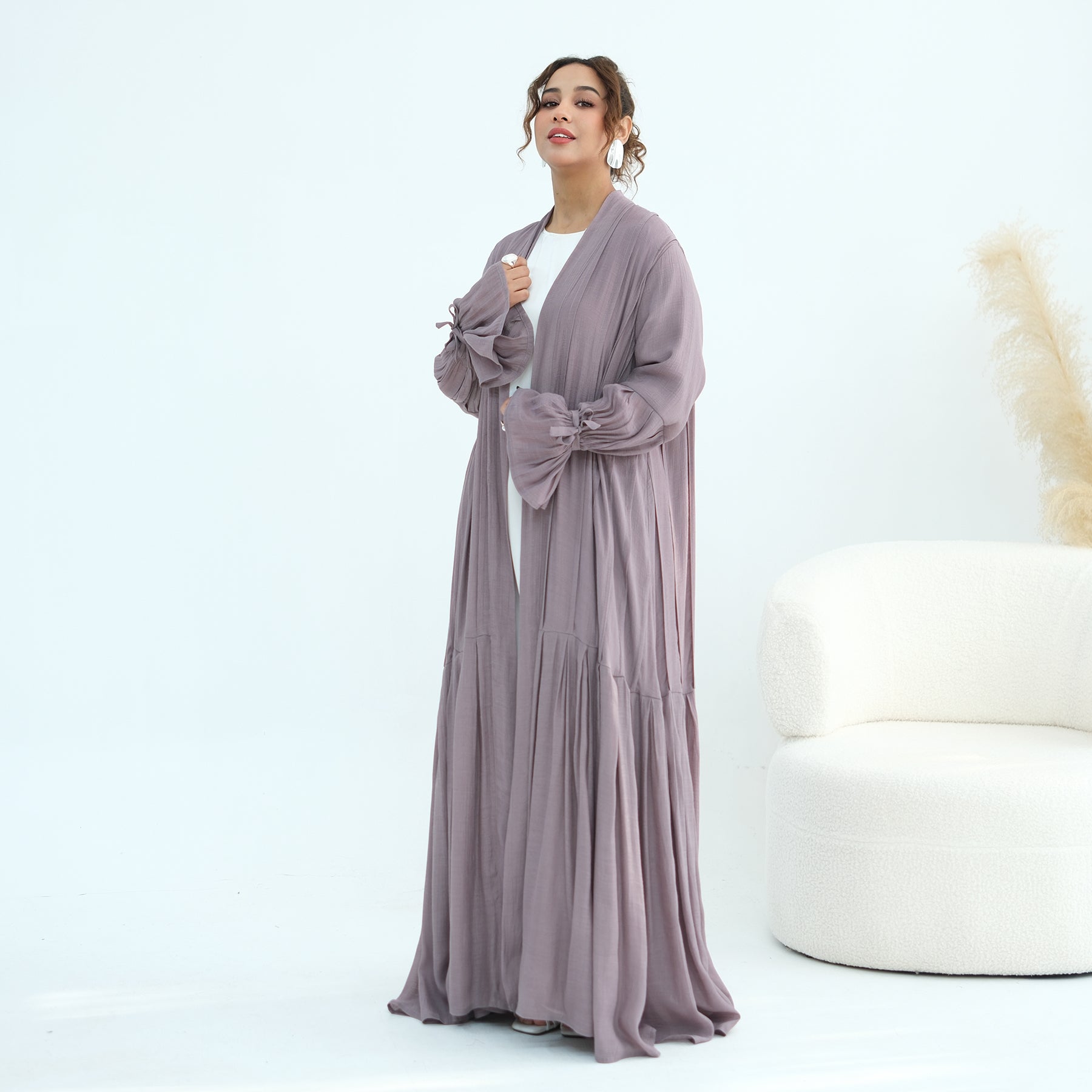 Loriya pleated cardigan with lining + scarf two-piece set LR1139, elegant and commuting style