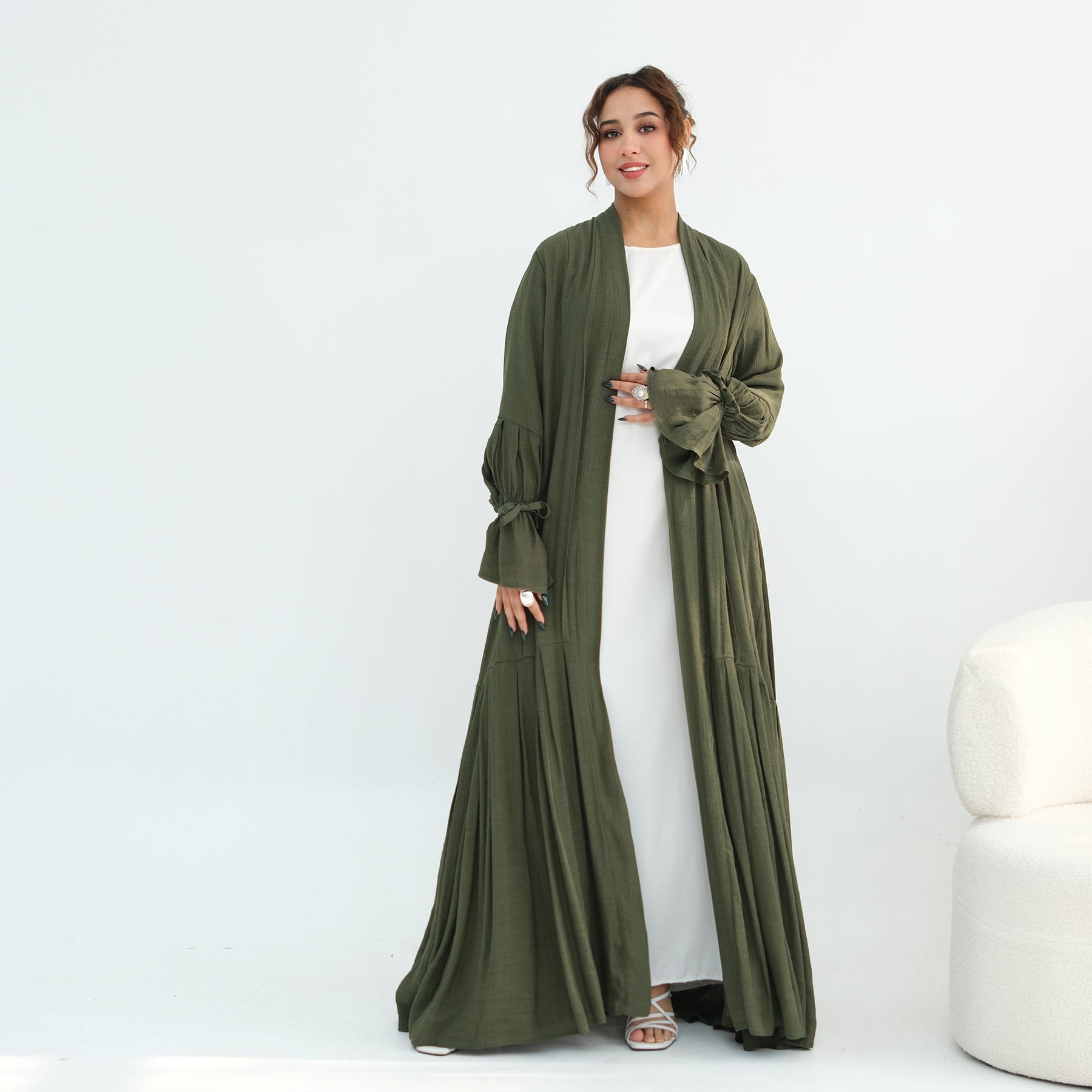 Loriya pleated cardigan with lining + scarf two-piece set LR1139, elegant and commuting style