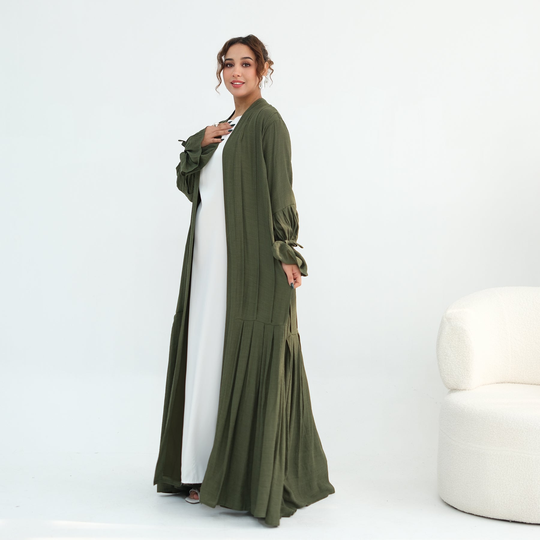 Loriya pleated cardigan with lining + scarf two-piece set LR1139, elegant and commuting style