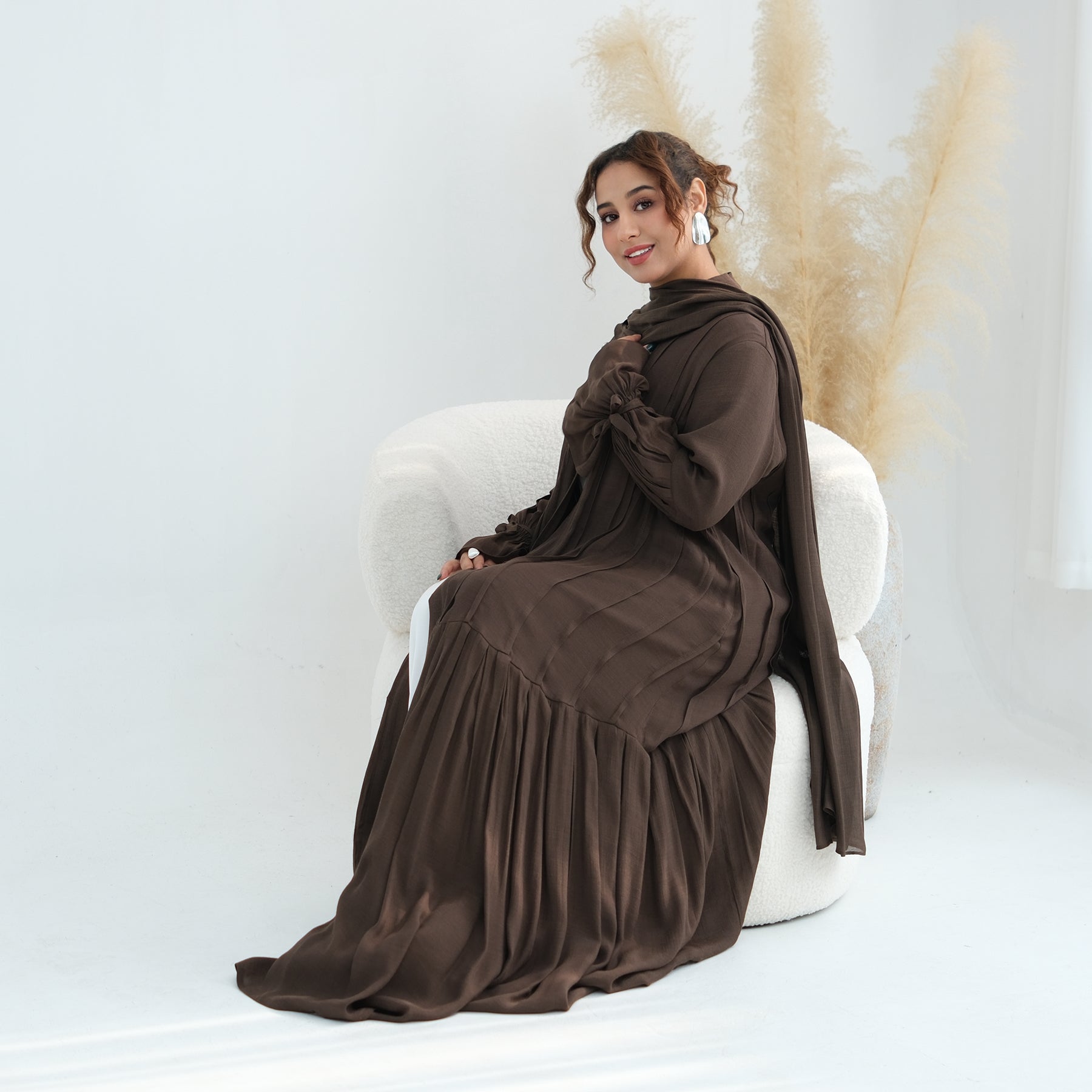 Loriya pleated cardigan with lining + scarf two-piece set LR1139, elegant and commuting style