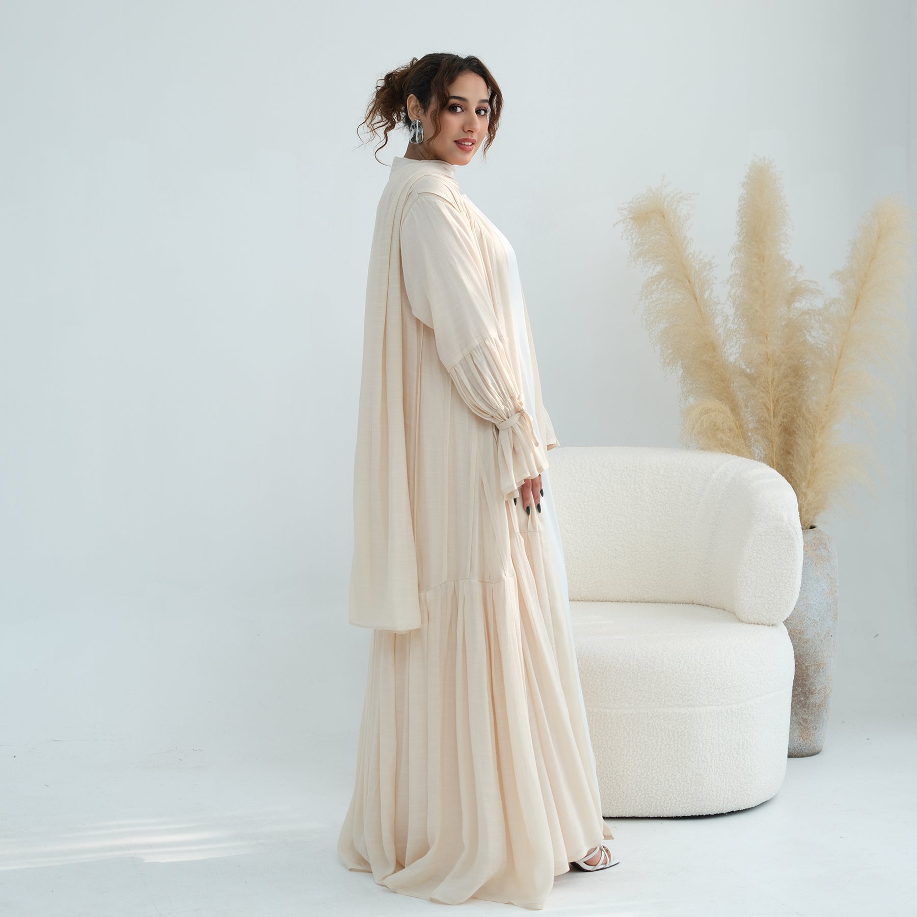 Loriya pleated cardigan with lining + scarf two-piece set LR1139, elegant and commuting style