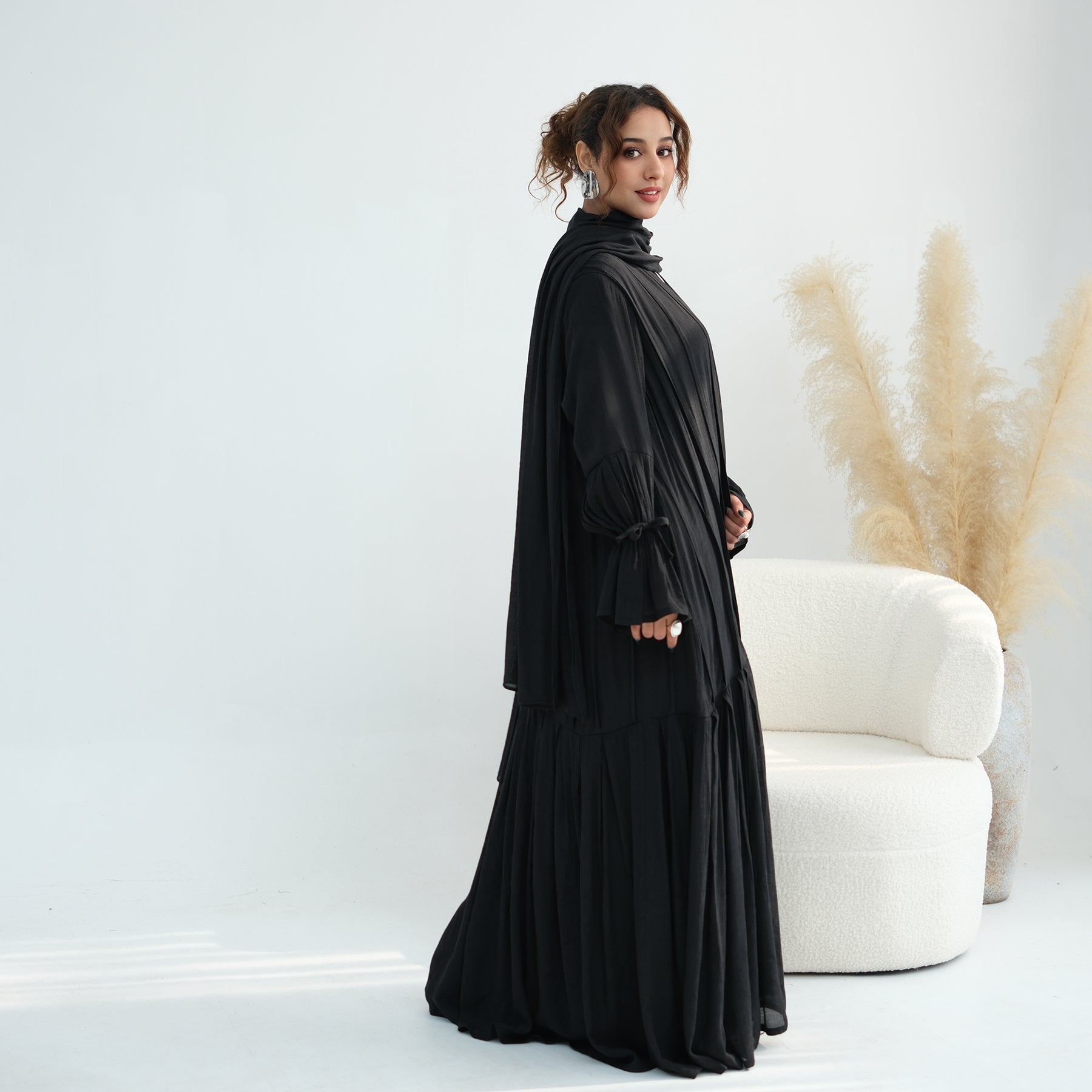 Loriya pleated cardigan with lining + scarf two-piece set LR1139, elegant and commuting style