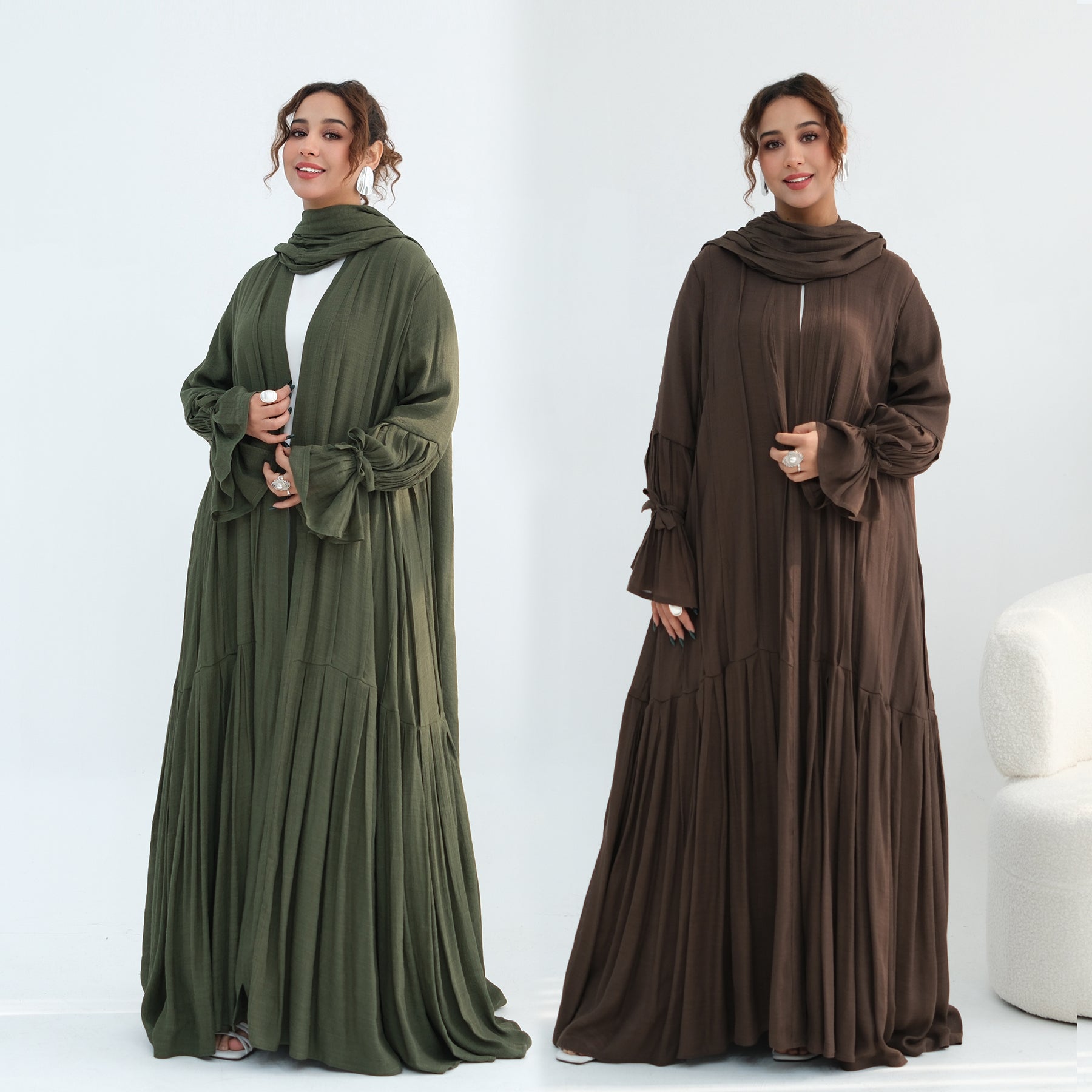 Loriya pleated cardigan with lining + scarf two-piece set LR1139, elegant and commuting style