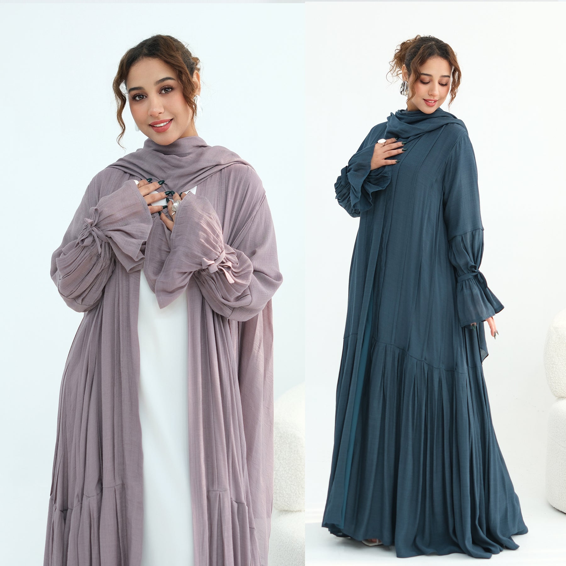 Loriya pleated cardigan with lining + scarf two-piece set LR1139, elegant and commuting style