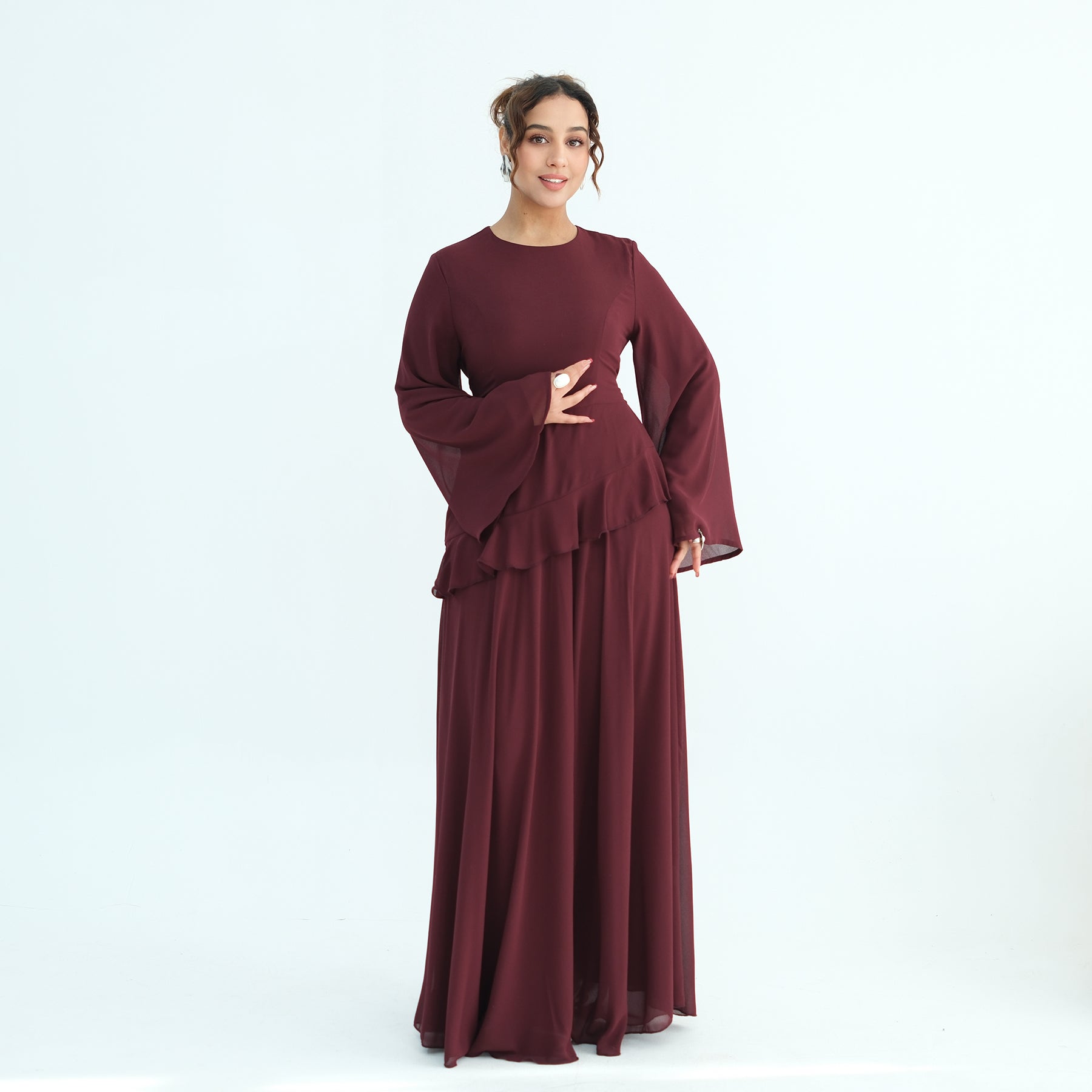 Real photo, directly exported, European and American cross-border dress with a fitted waist and double-layer fabric, style 1145
