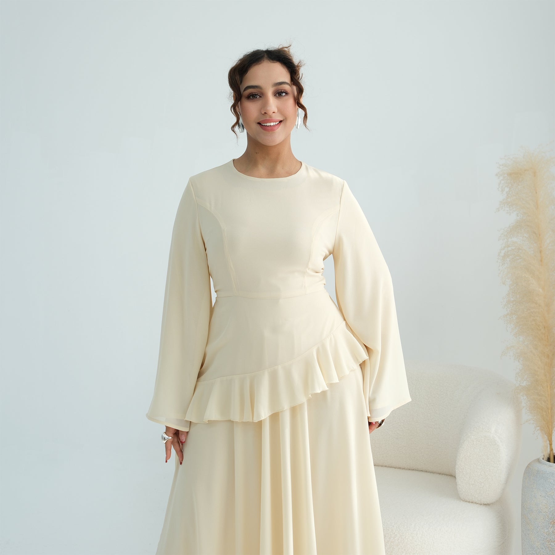 Real photo, directly exported, European and American cross-border dress with a fitted waist and double-layer fabric, style 1145