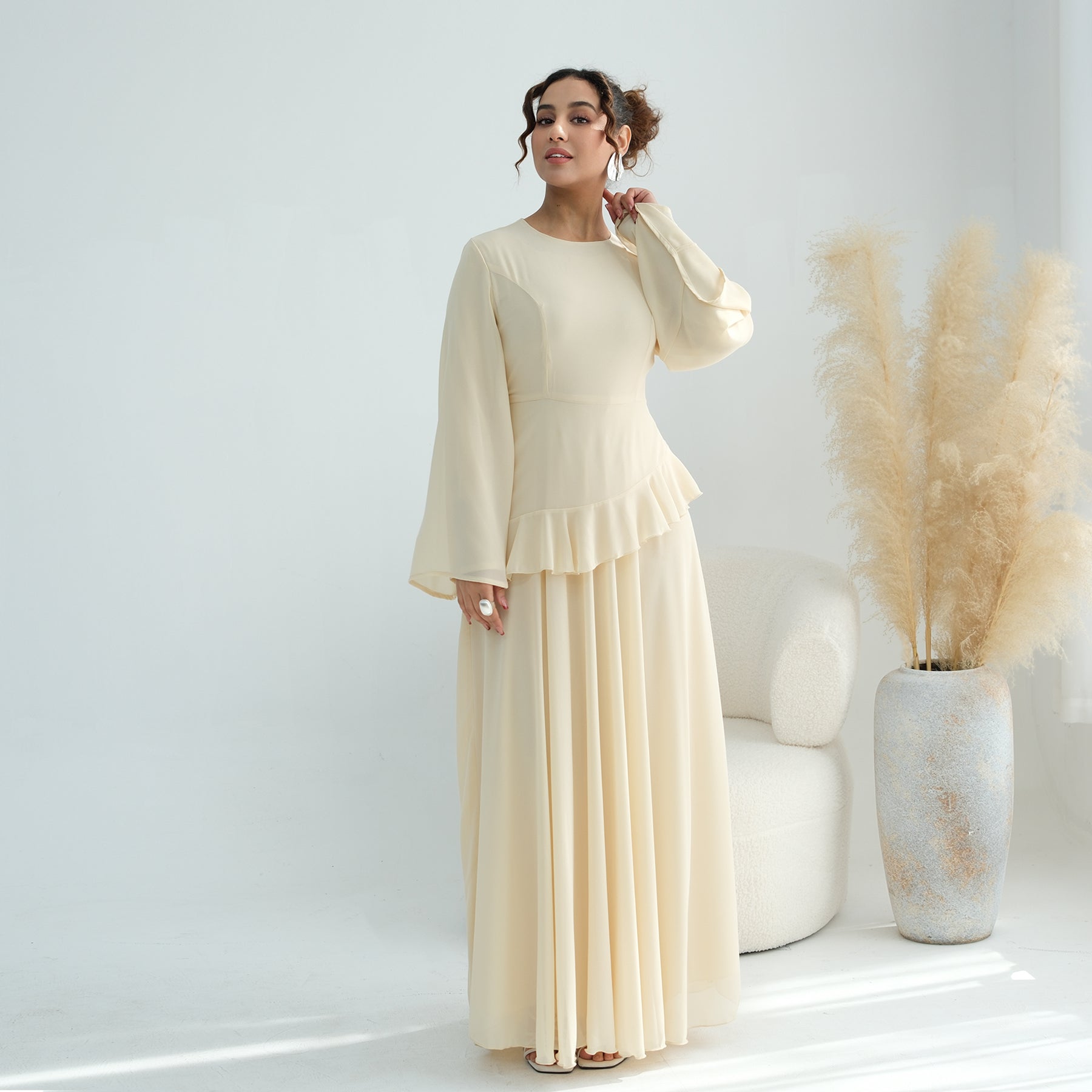 Real photo, directly exported, European and American cross-border dress with a fitted waist and double-layer fabric, style 1145