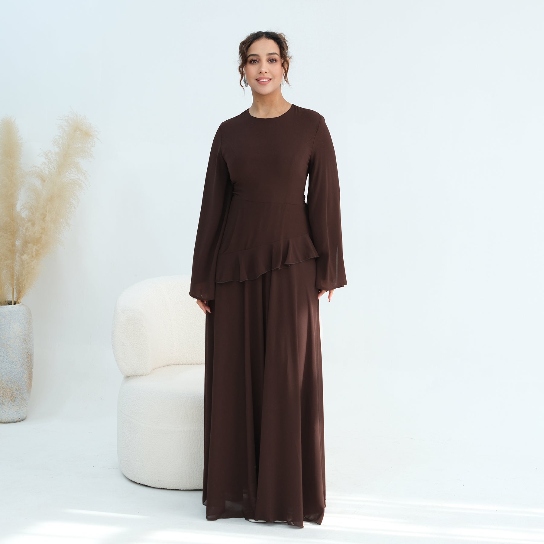 Real photo, directly exported, European and American cross-border dress with a fitted waist and double-layer fabric, style 1145