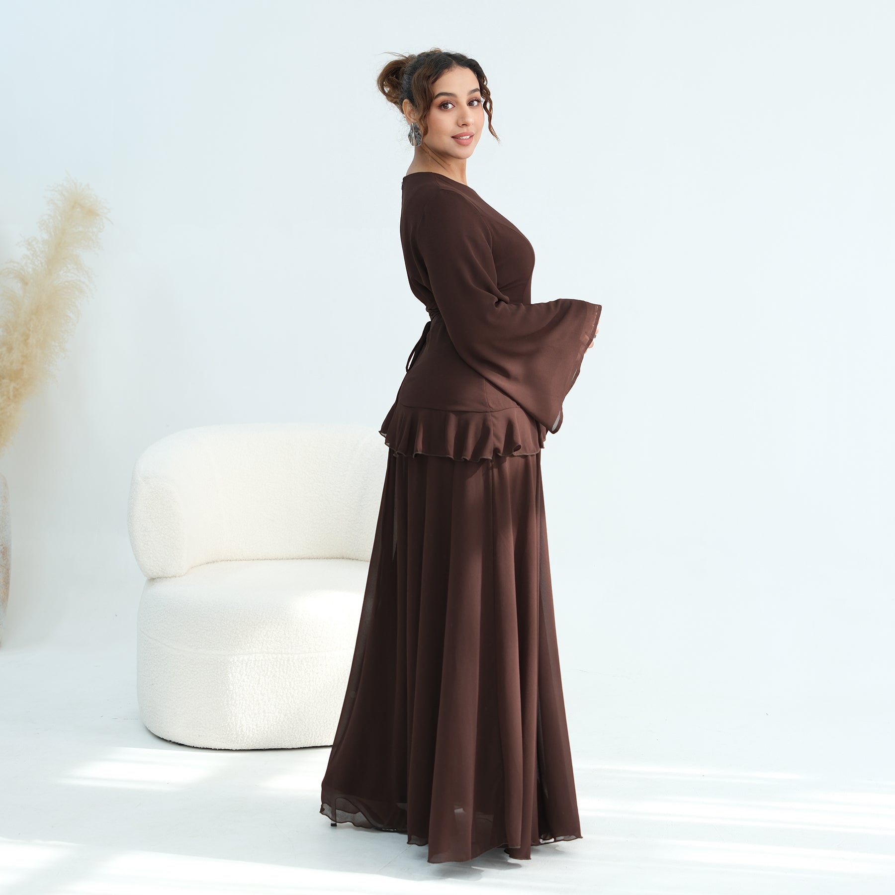 Real photo, directly exported, European and American cross-border dress with a fitted waist and double-layer fabric, style 1145