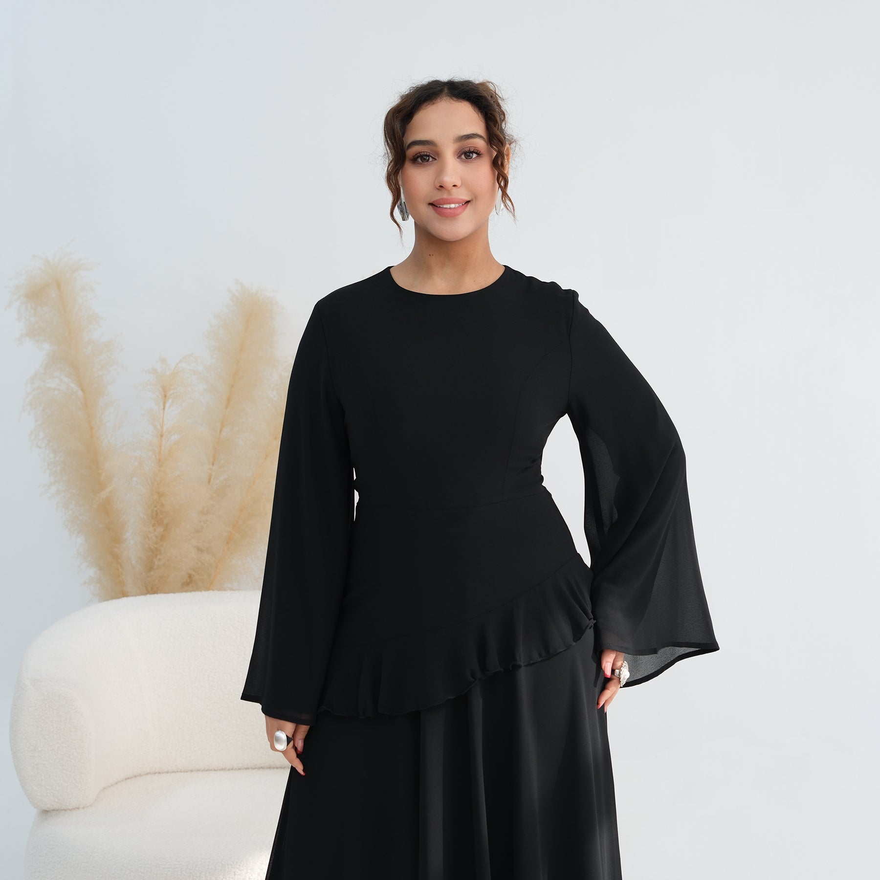 Real photo, directly exported, European and American cross-border dress with a fitted waist and double-layer fabric, style 1145