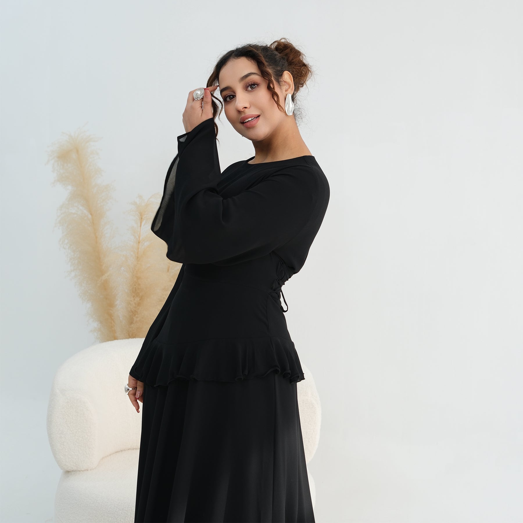 Real photo, directly exported, European and American cross-border dress with a fitted waist and double-layer fabric, style 1145