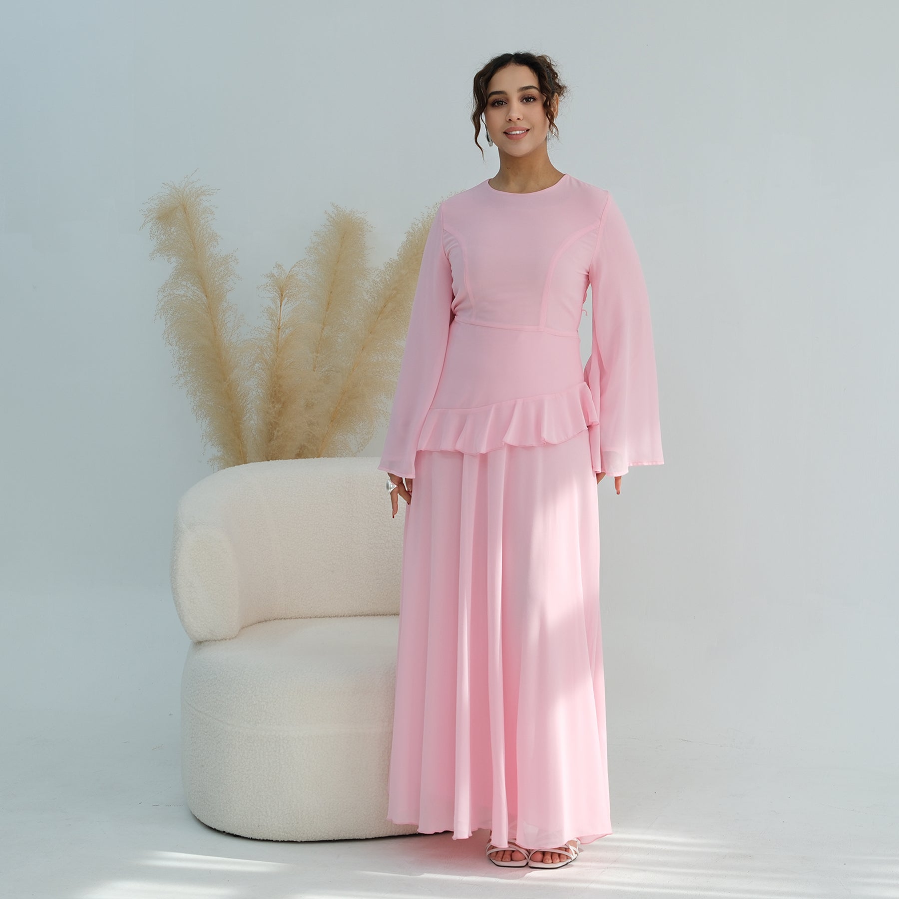 Real photo, directly exported, European and American cross-border dress with a fitted waist and double-layer fabric, style 1145
