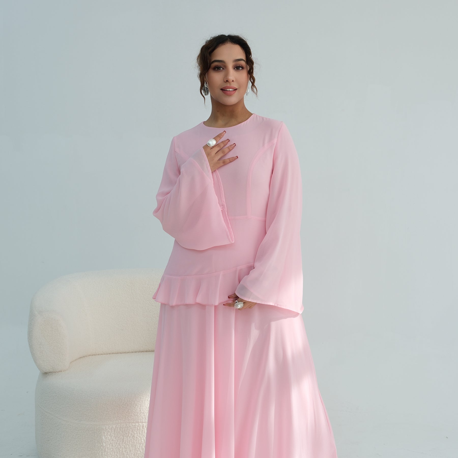 Real photo, directly exported, European and American cross-border dress with a fitted waist and double-layer fabric, style 1145