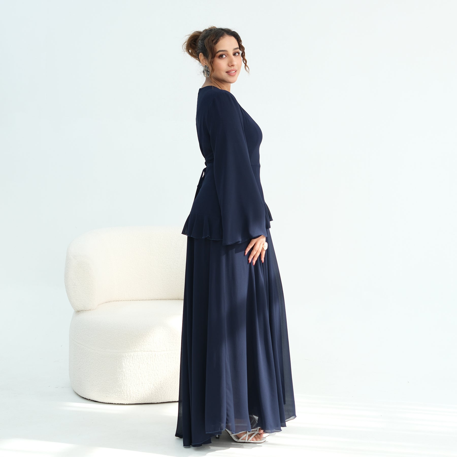 Real photo, directly exported, European and American cross-border dress with a fitted waist and double-layer fabric, style 1145