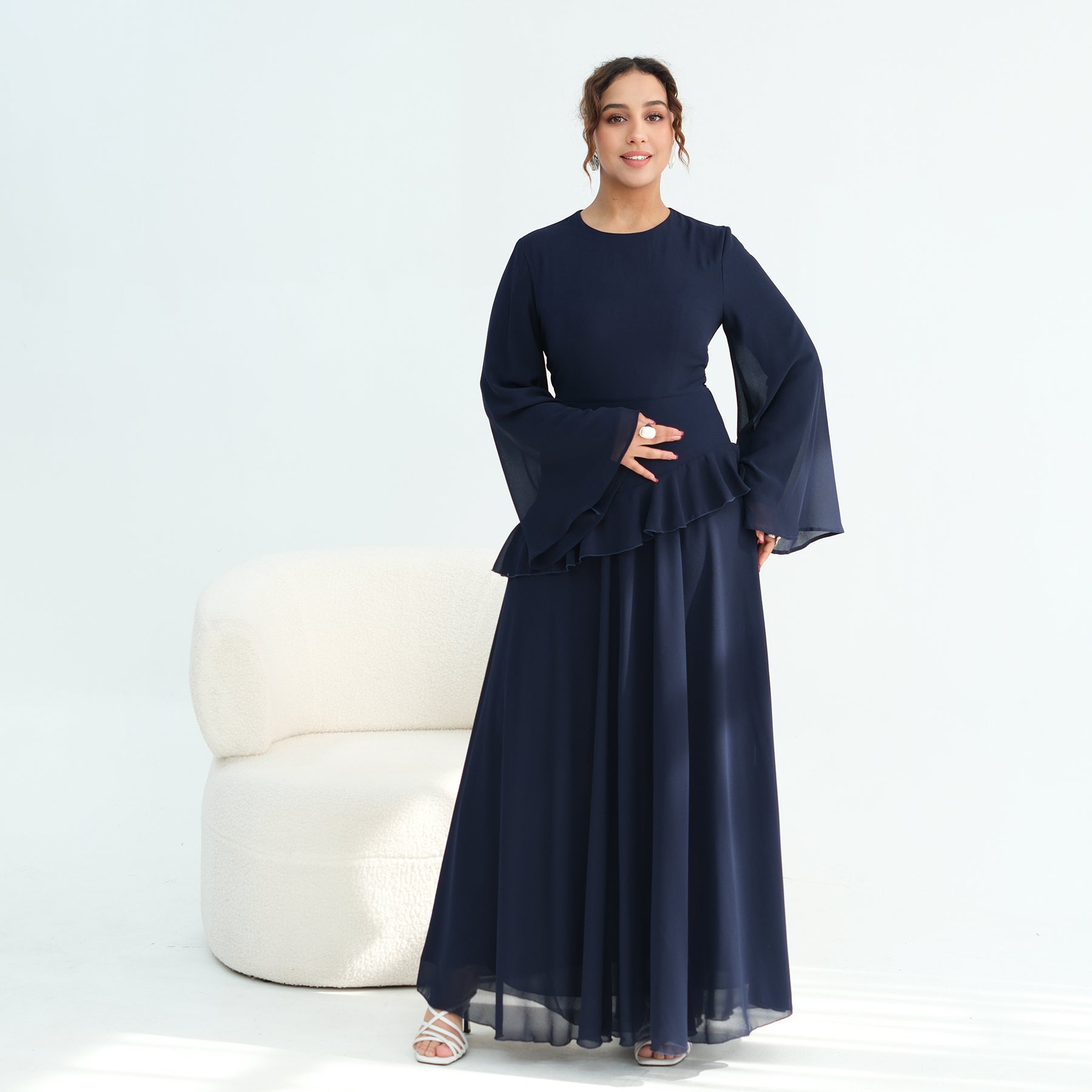 Real photo, directly exported, European and American cross-border dress with a fitted waist and double-layer fabric, style 1145