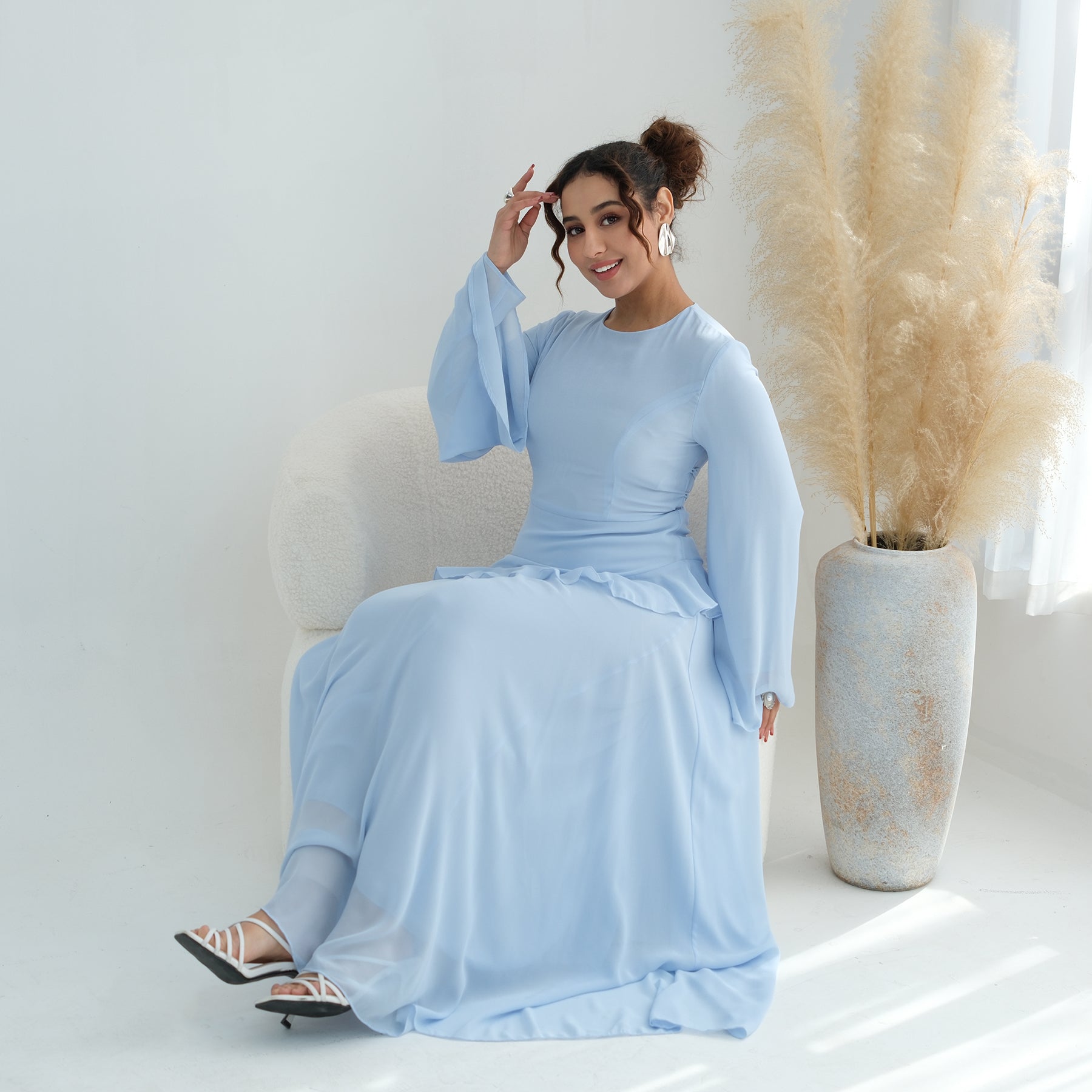 Real photo, directly exported, European and American cross-border dress with a fitted waist and double-layer fabric, style 1145