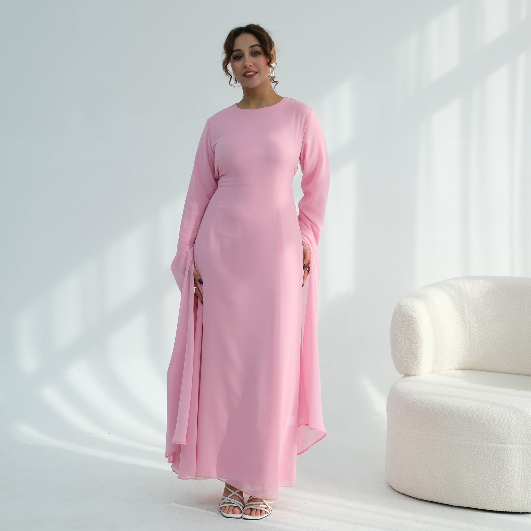 Loriya double-layer elegant dress with a fitted waist, LR1151