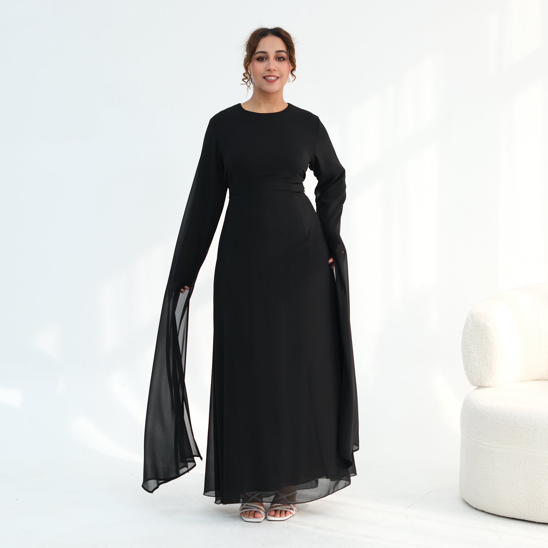 Loriya double-layer elegant dress with a fitted waist, LR1151