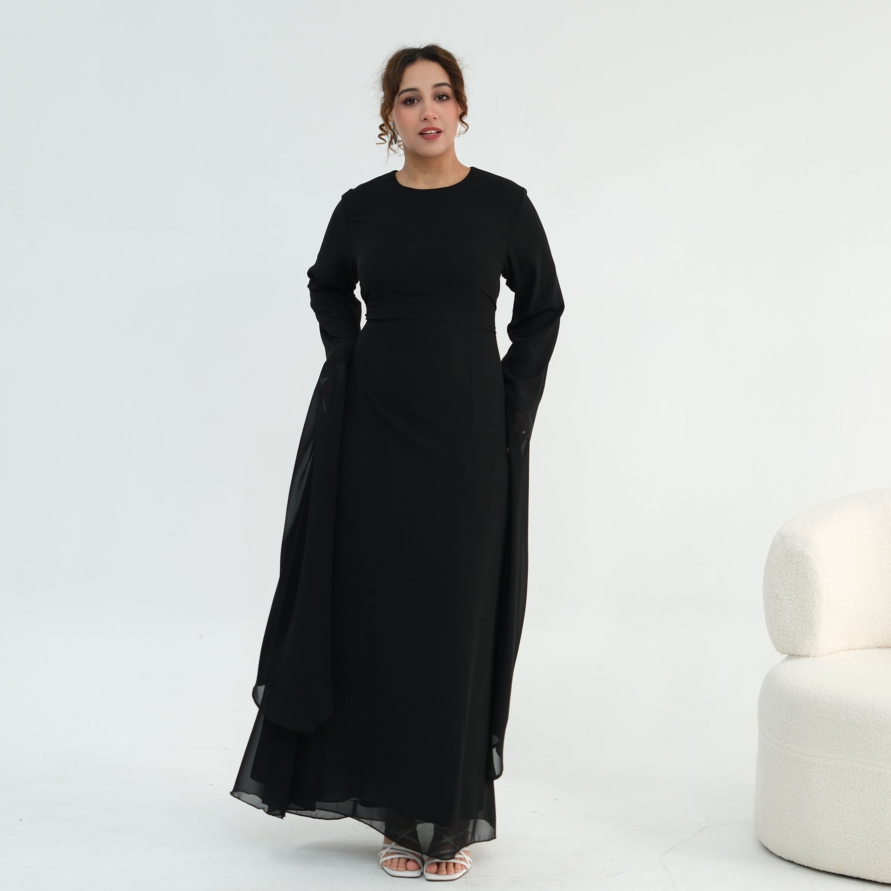 Loriya double-layer elegant dress with a fitted waist, LR1151