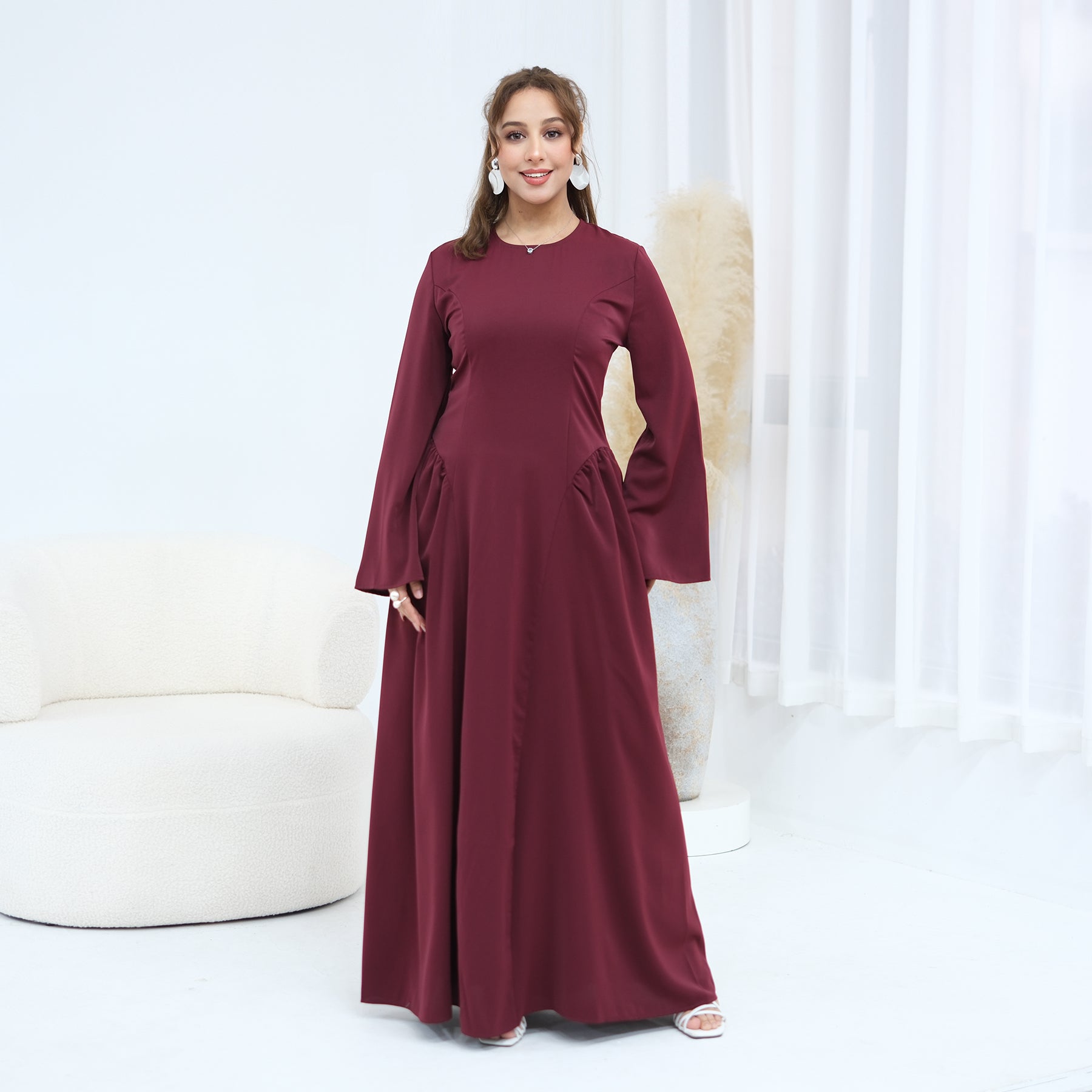 Loriya Plus Size Long-Sleeve Large Hem Dress LR1155