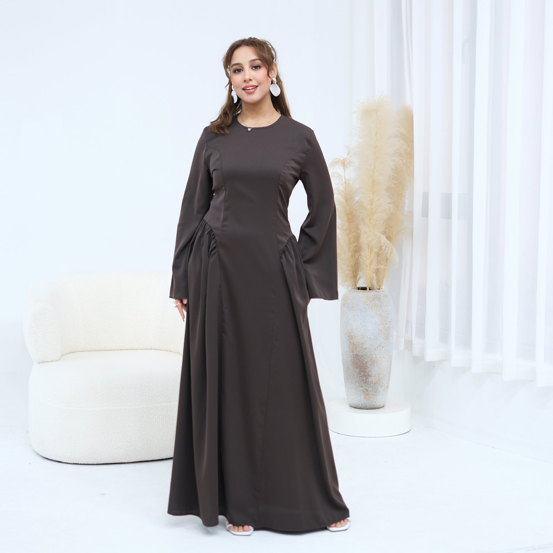 Loriya Plus Size Long-Sleeve Large Hem Dress LR1155