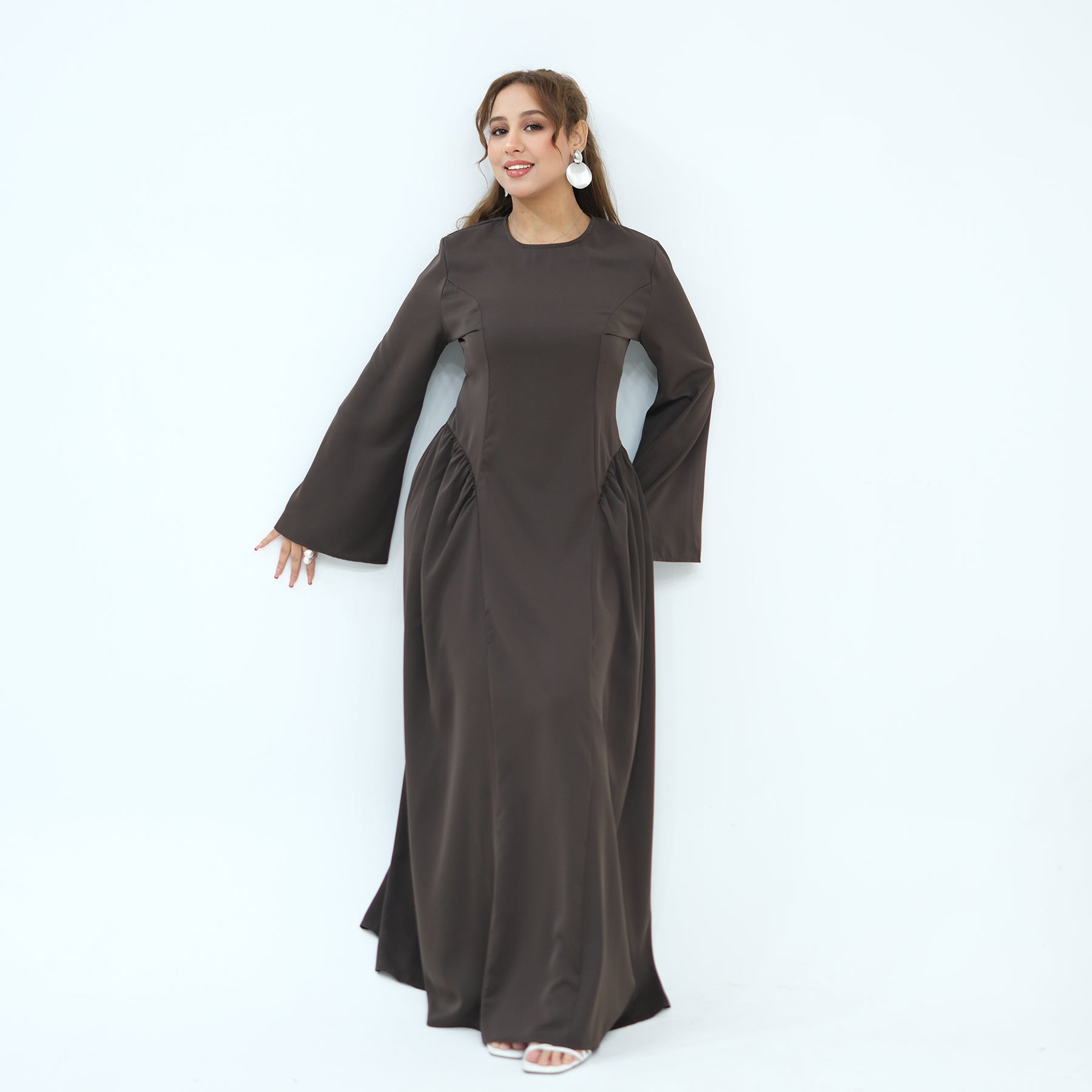 Loriya Plus Size Long-Sleeve Large Hem Dress LR1155