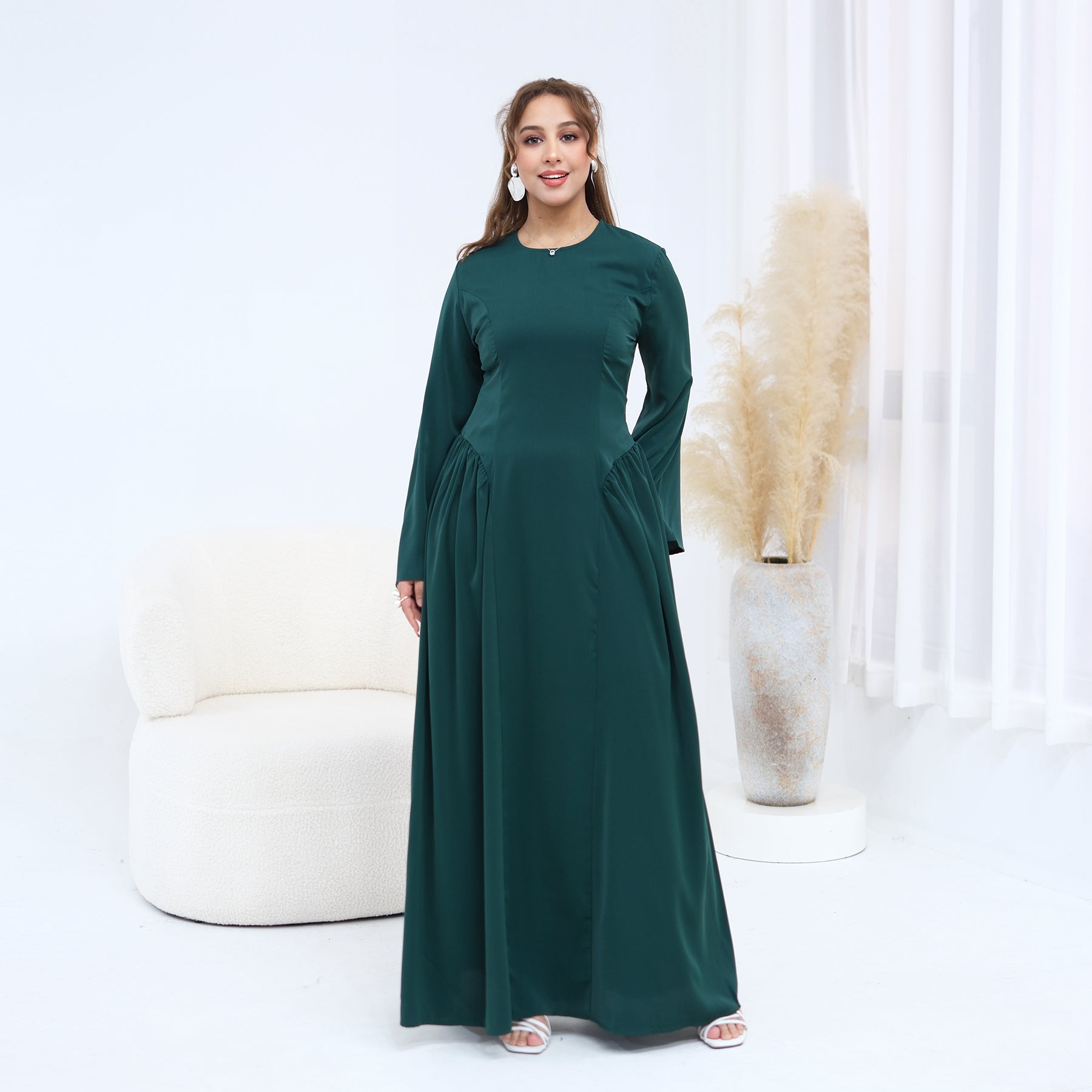 Loriya Plus Size Long-Sleeve Large Hem Dress LR1155
