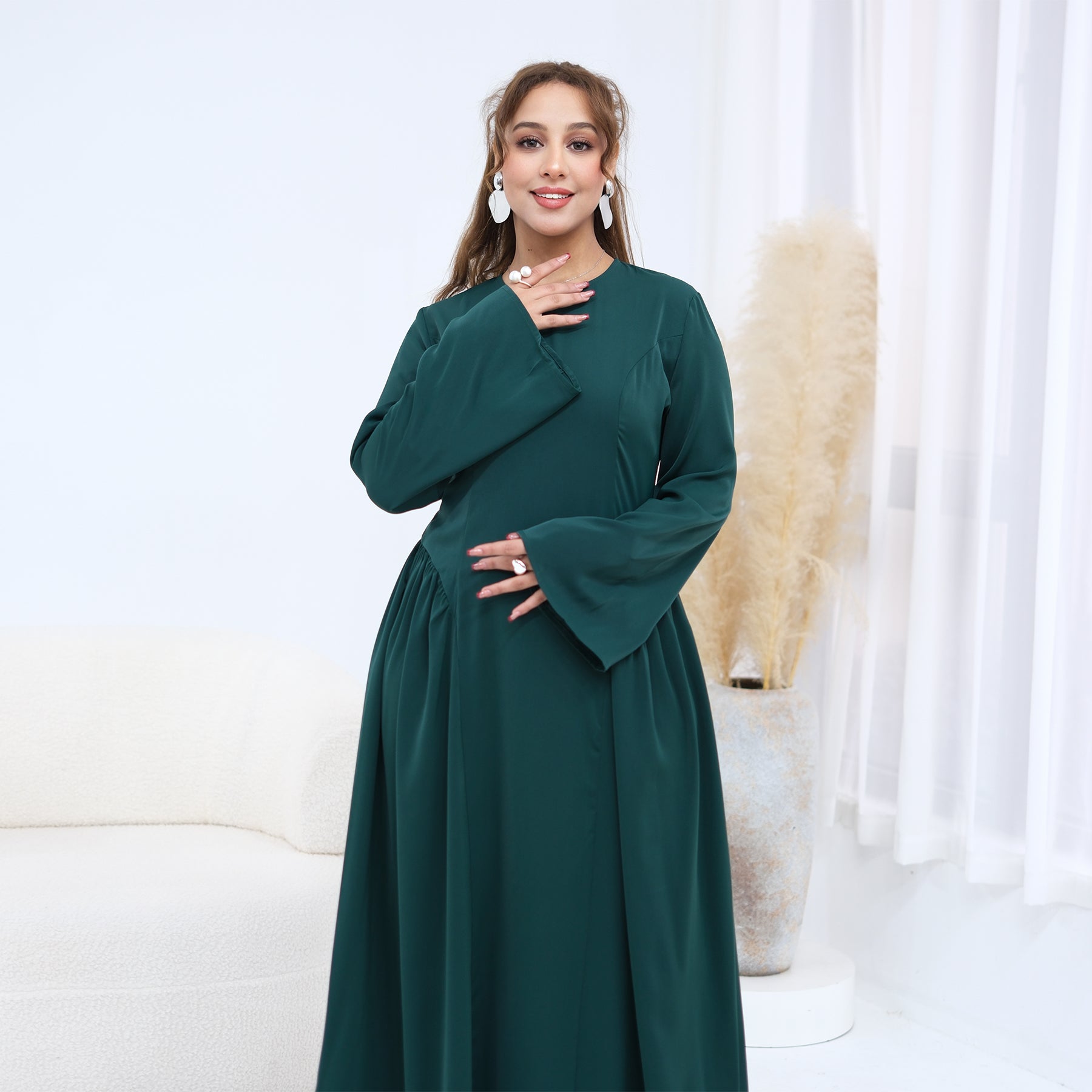 Loriya Plus Size Long-Sleeve Large Hem Dress LR1155
