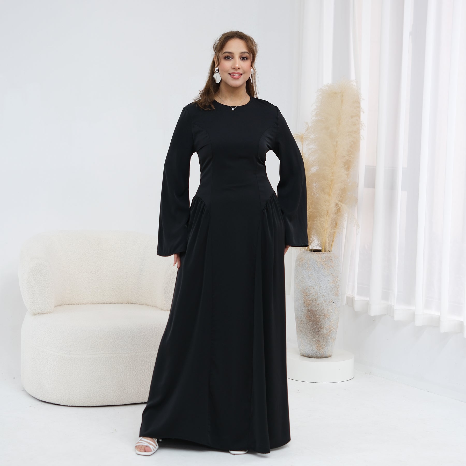 Loriya Plus Size Long-Sleeve Large Hem Dress LR1155
