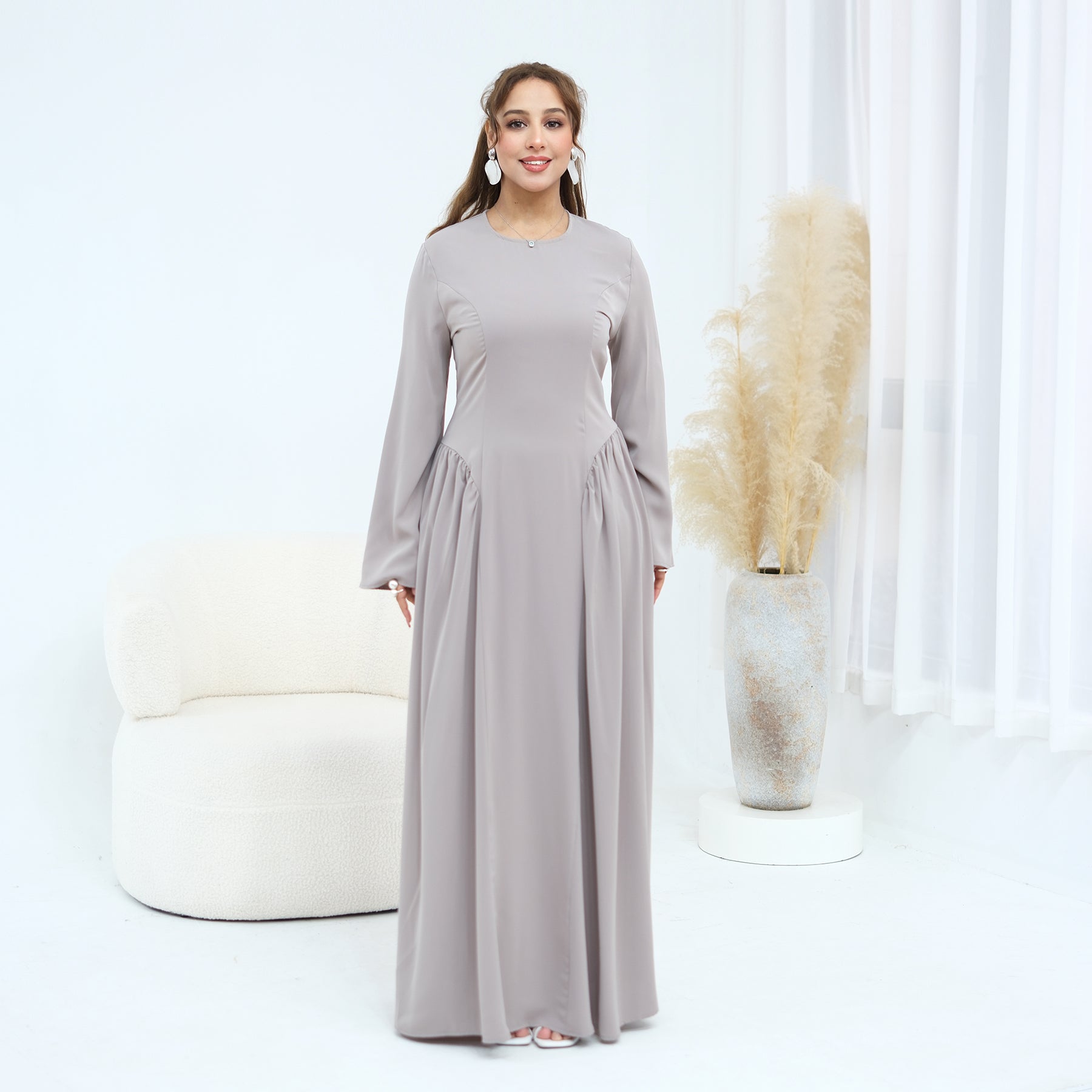 Loriya Plus Size Long-Sleeve Large Hem Dress LR1155