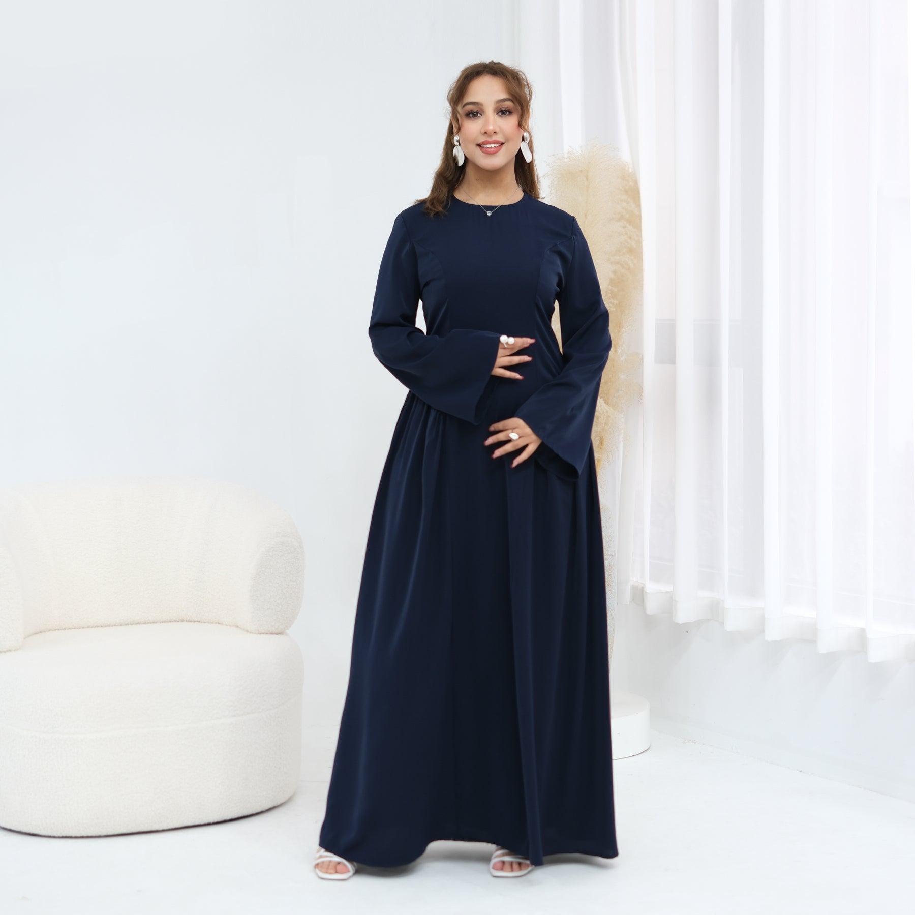 Loriya Plus Size Long-Sleeve Large Hem Dress LR1155