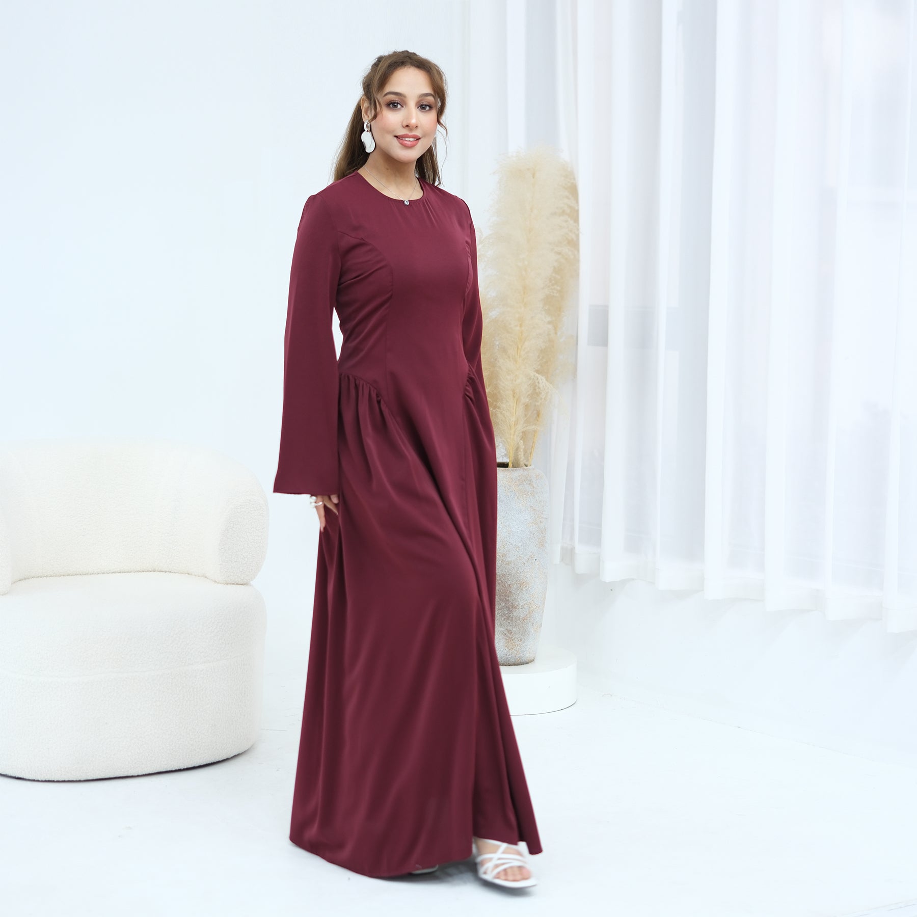 Loriya Plus Size Long-Sleeve Large Hem Dress LR1155
