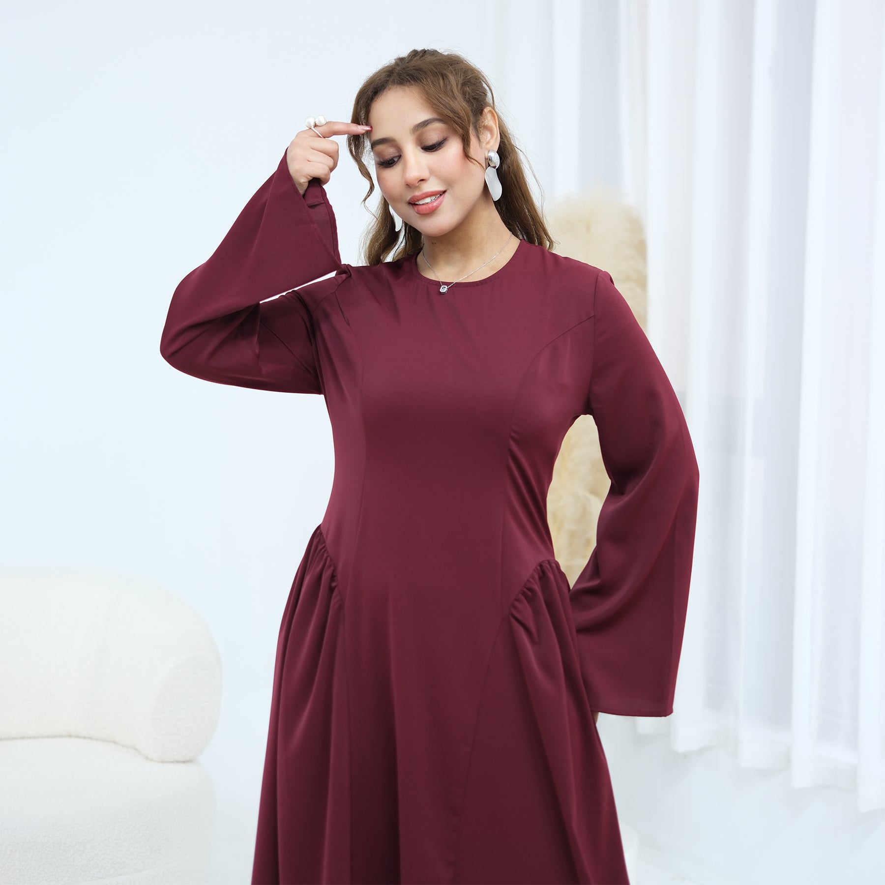 Loriya Plus Size Long-Sleeve Large Hem Dress LR1155