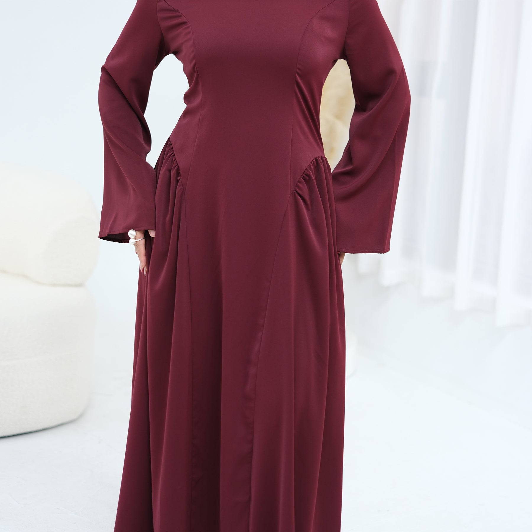 Loriya Plus Size Long-Sleeve Large Hem Dress LR1155
