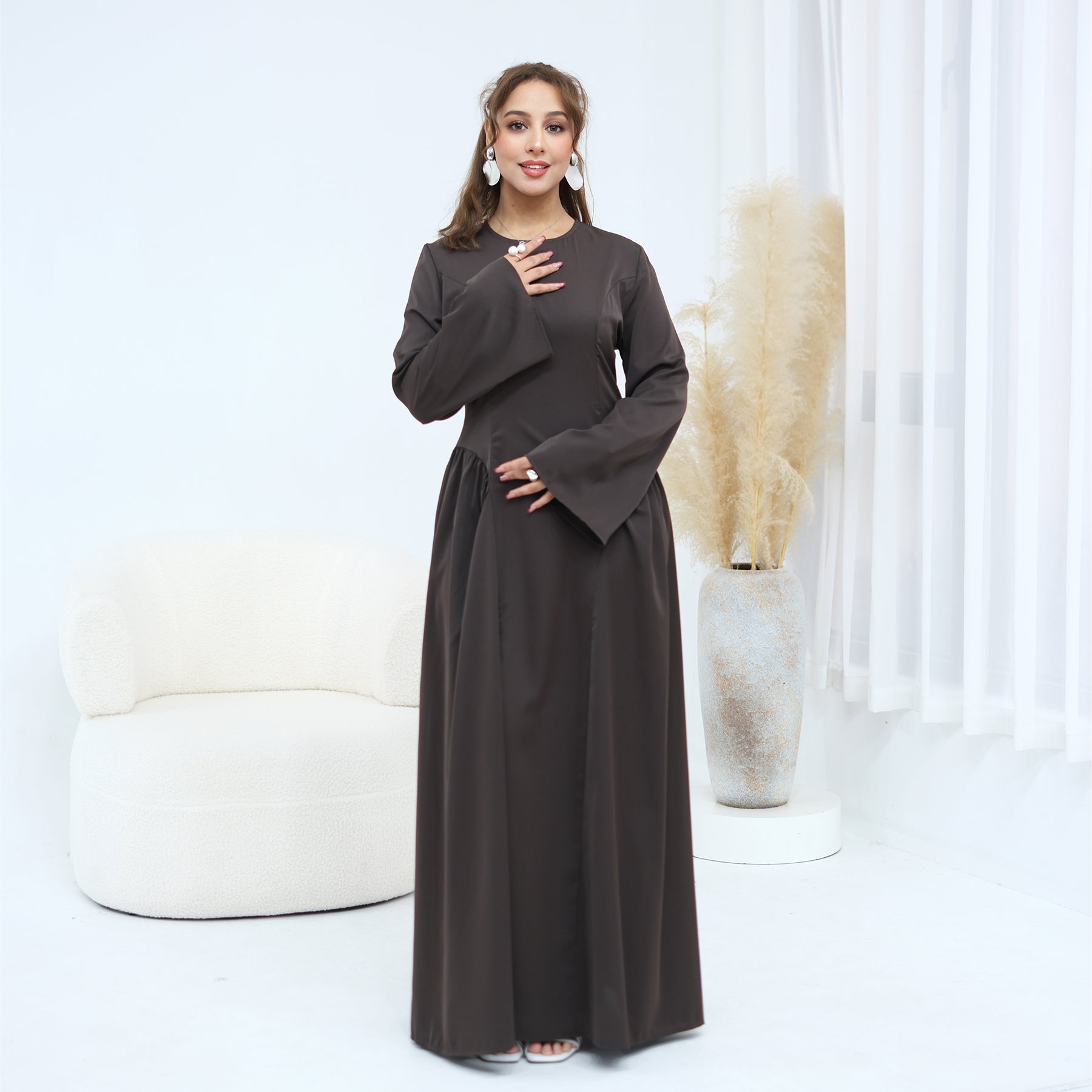 Loriya Plus Size Long-Sleeve Large Hem Dress LR1155