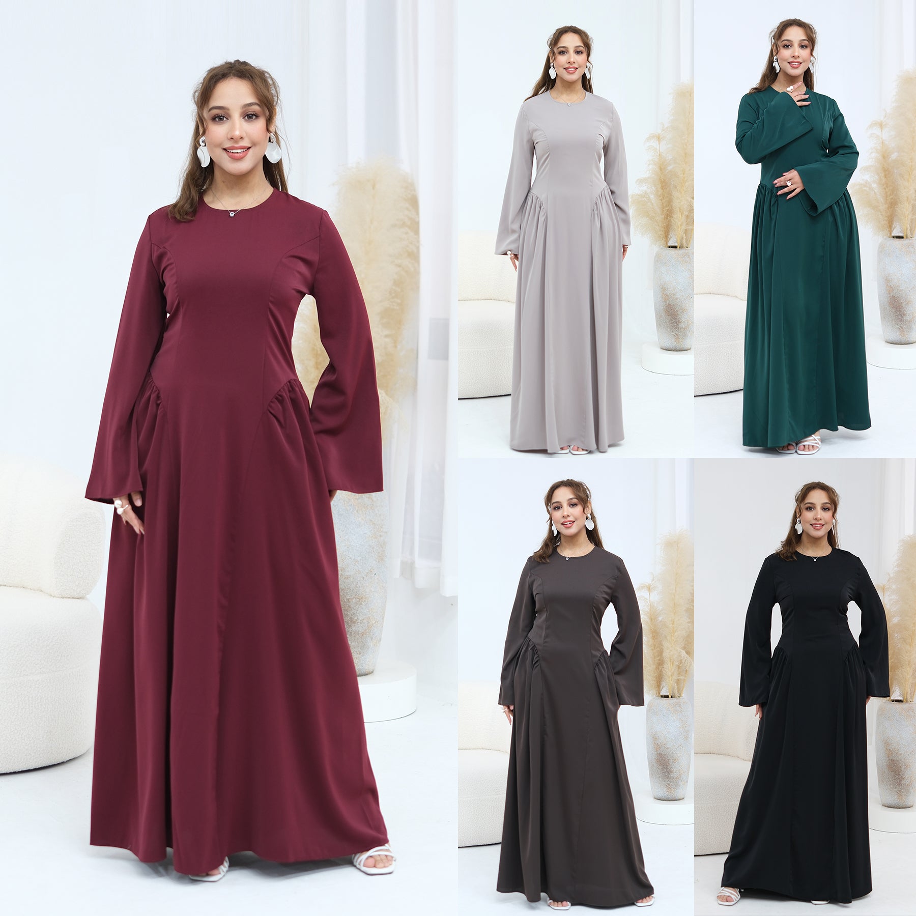 Loriya Plus Size Long-Sleeve Large Hem Dress LR1155