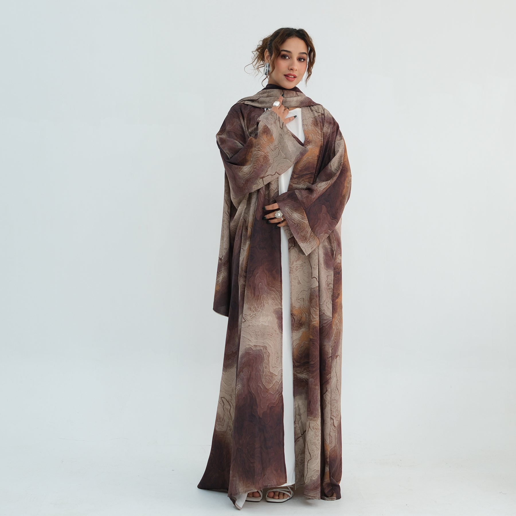 Loriya two-piece floral cardigan + scarf LR1158