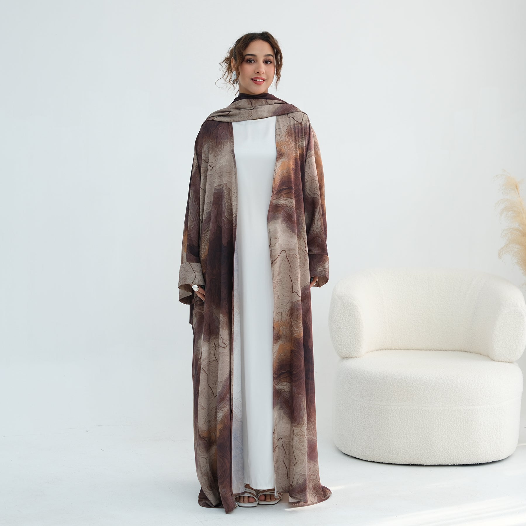 Loriya two-piece floral cardigan + scarf LR1158