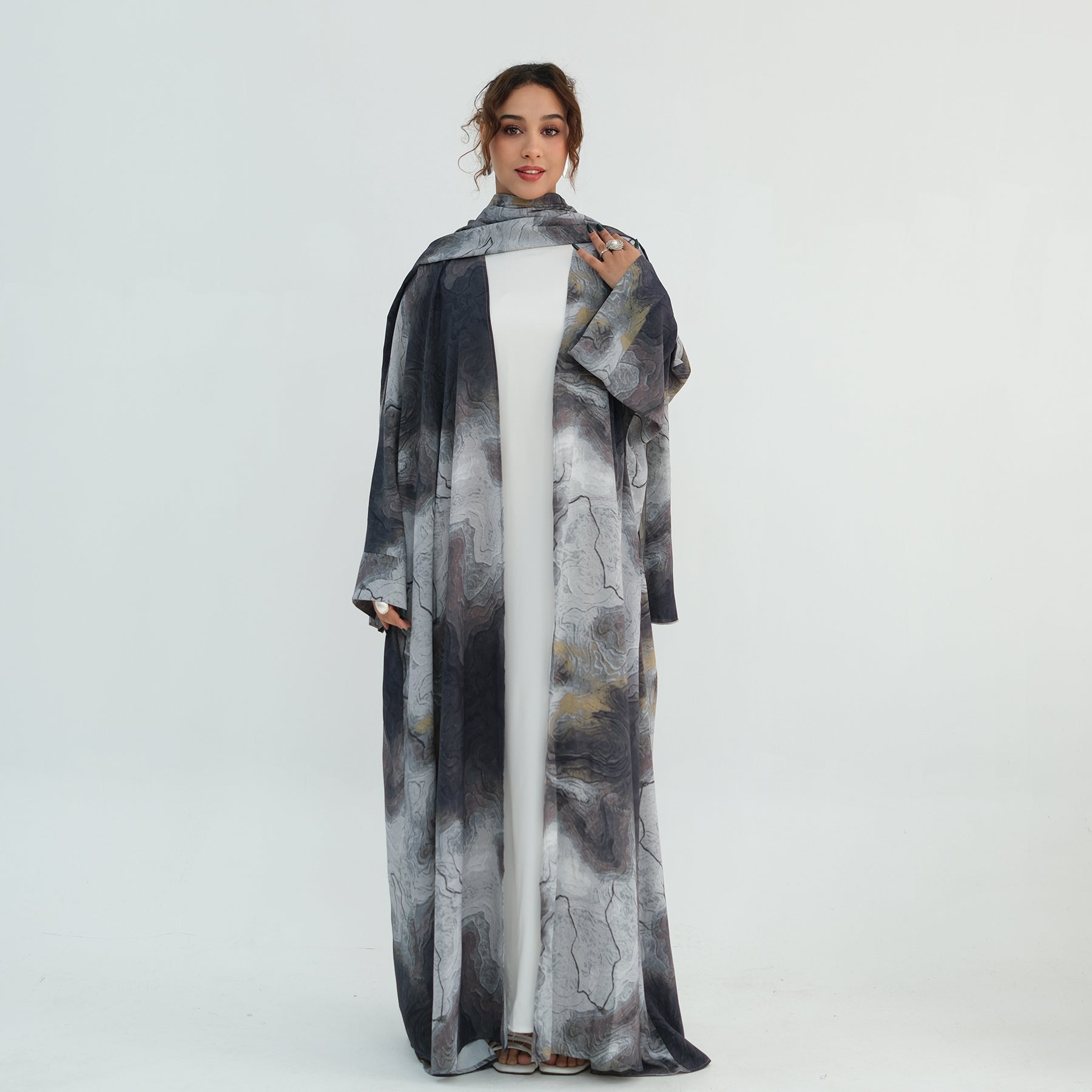 Loriya two-piece floral cardigan + scarf LR1158